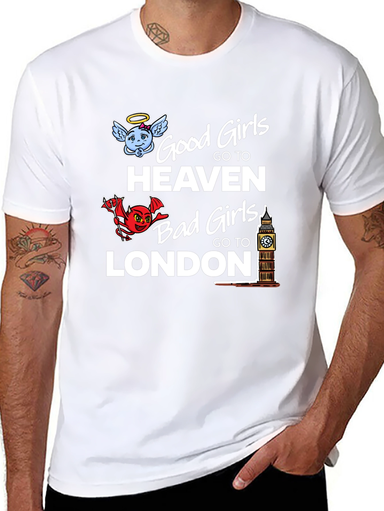 Black Good Girls Go to Heaven Bad Girls Go to London T-Shirt view 8