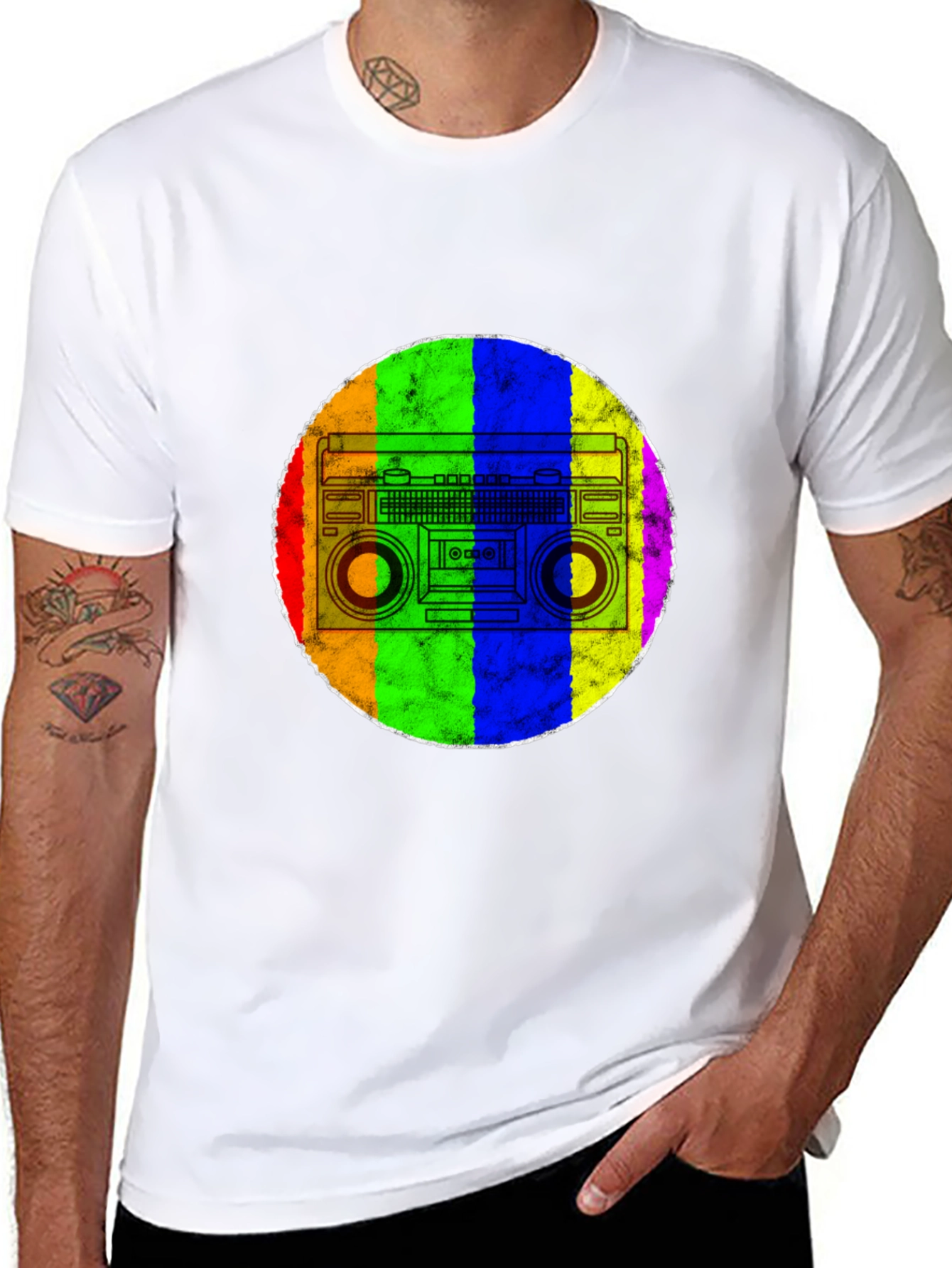Black Retro Rainbow Boombox T-Shirt view 8