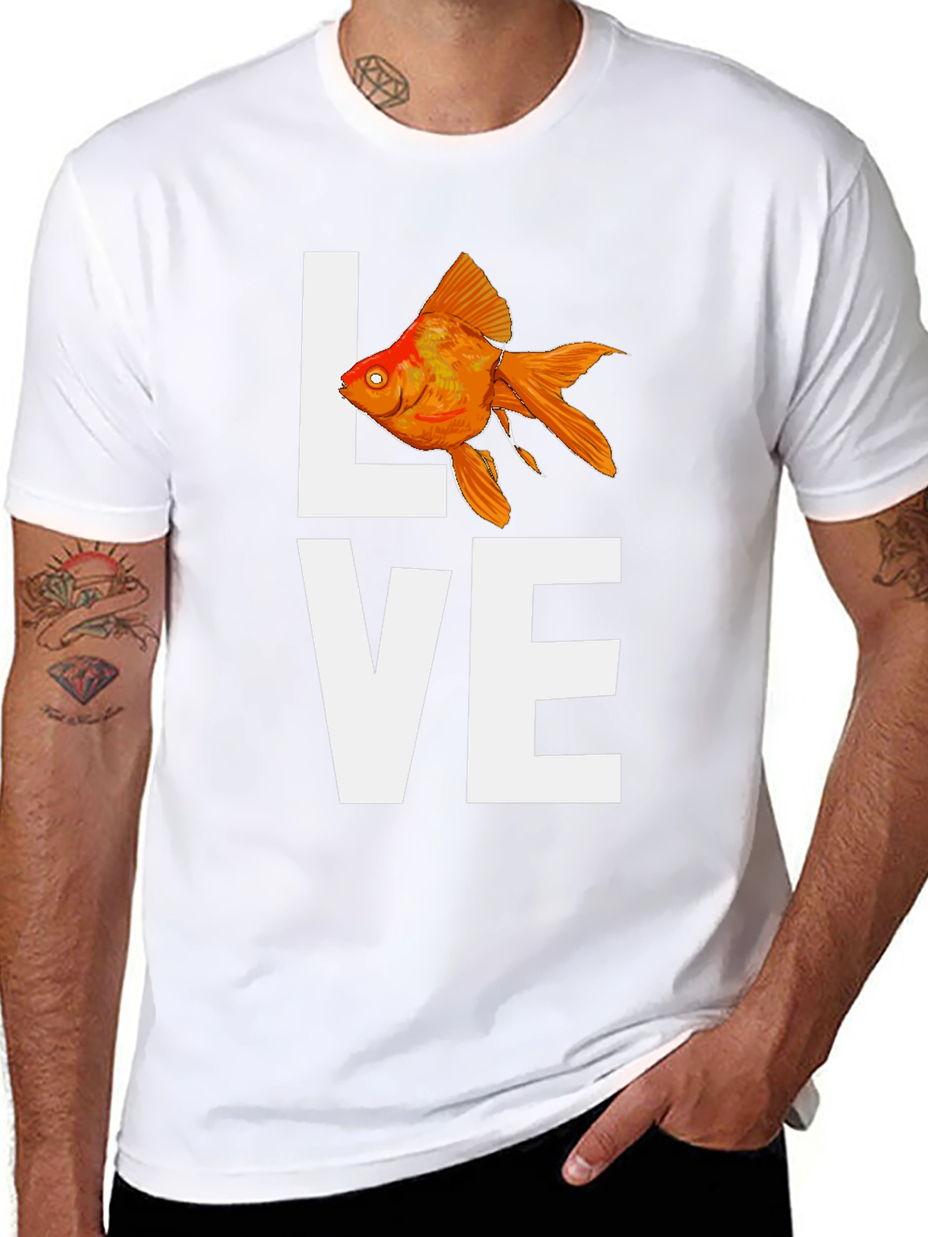 Black Love Goldfish T-Shirt - Unique Graphic Tee view 8