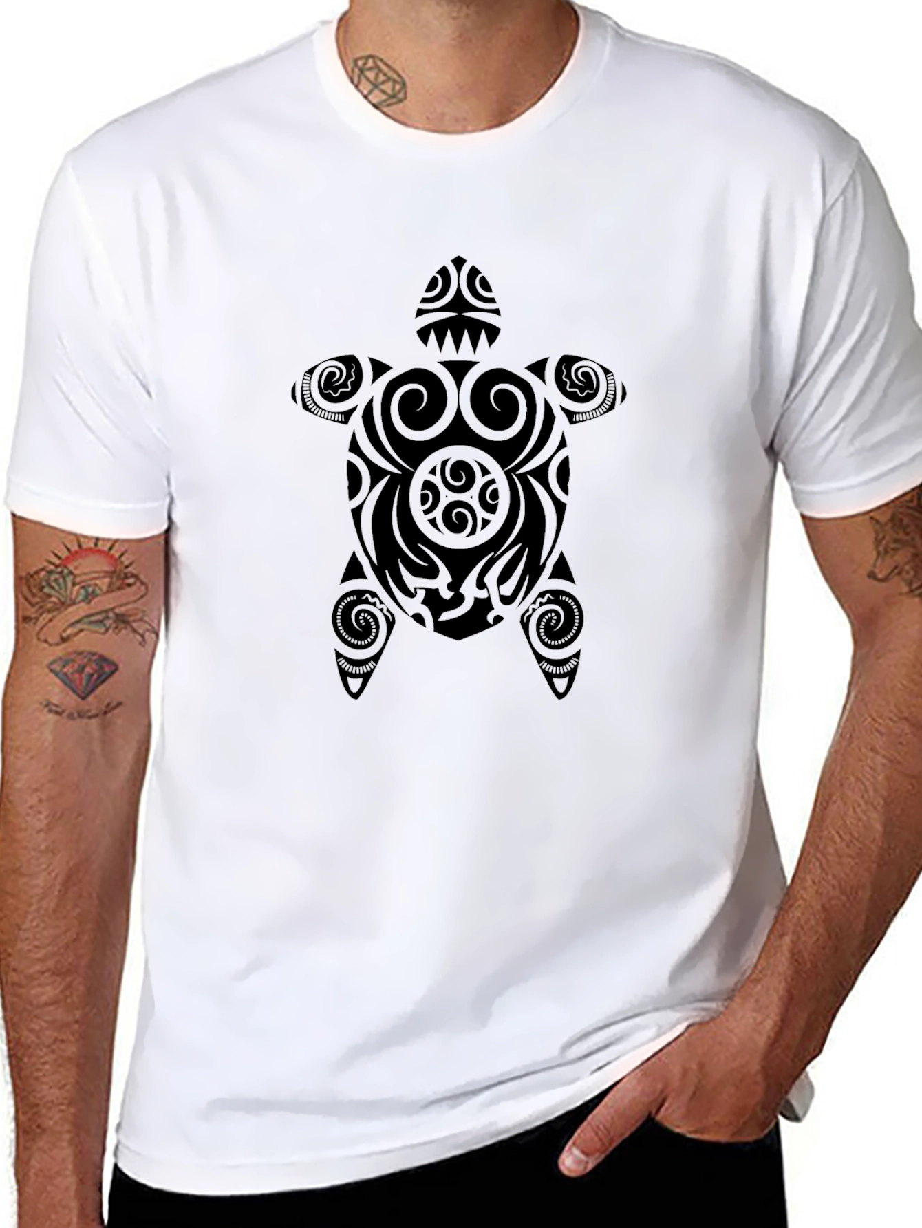 Black Tribal Turtle Graphic Tee - Black view 8