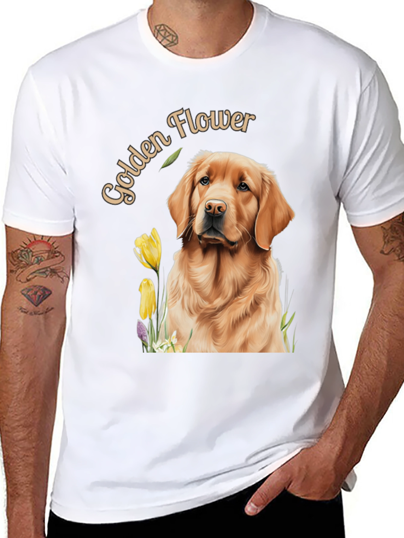 Black Golden Flower Dog Graphic Tee view 8