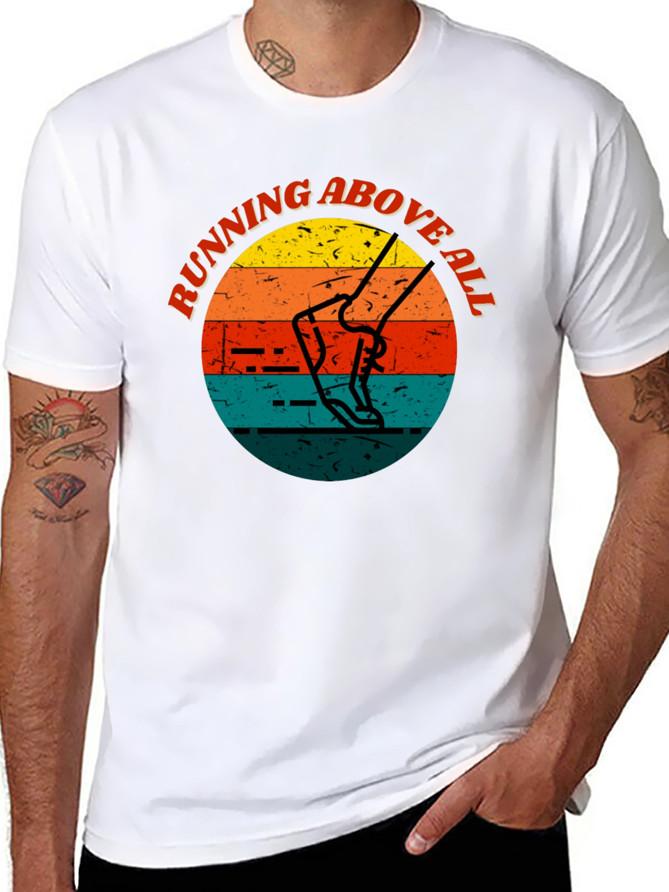 Black Running Above All Retro Style T-Shirt view 8