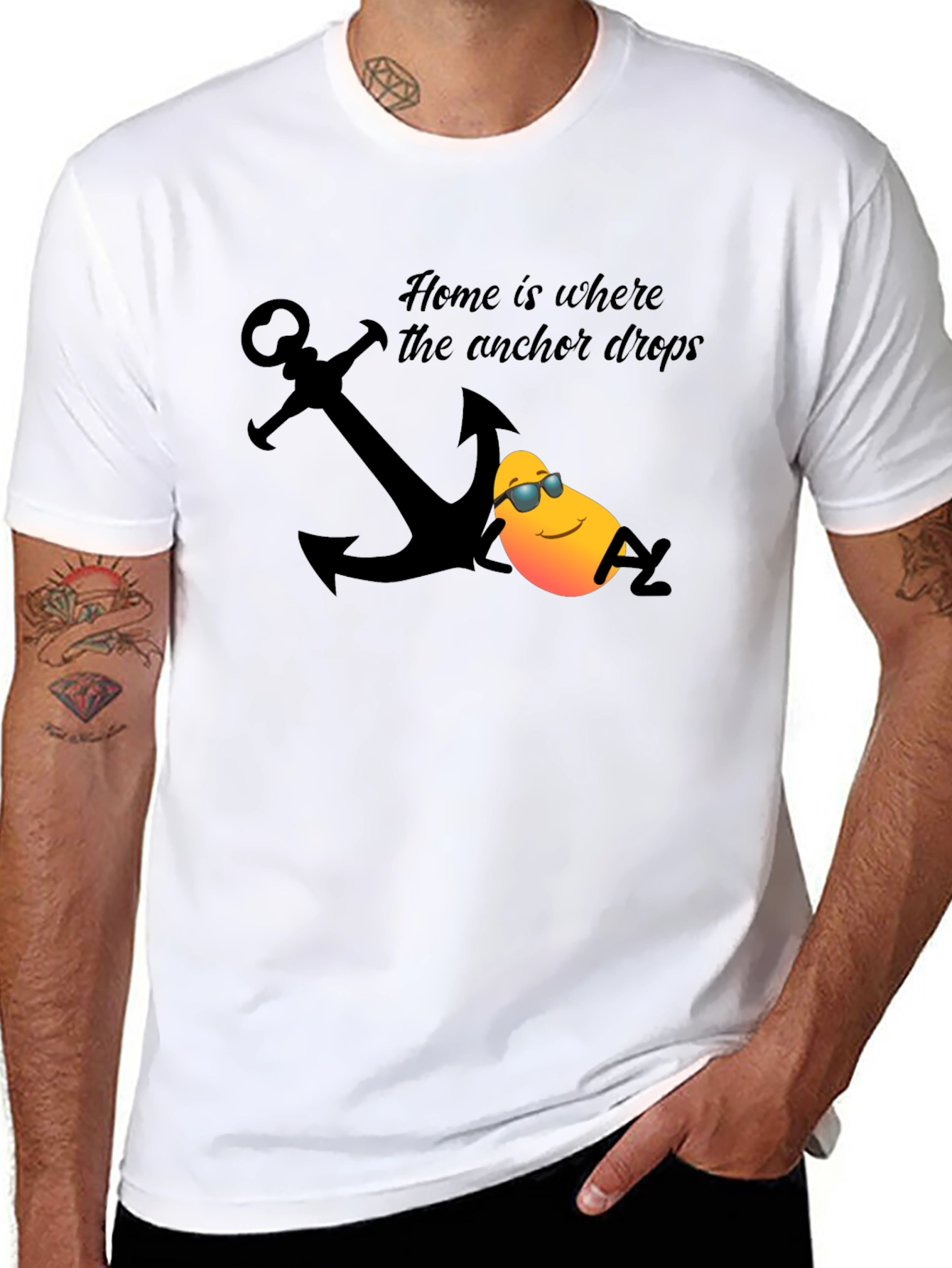 Black Nautical Relax T-Shirt: Home is Where the Anchor Drops view 8