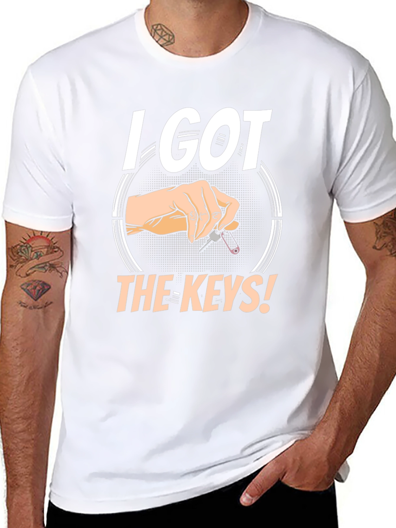 Black I Got The Keys! Men's Black Graphic T-Shirt view 8