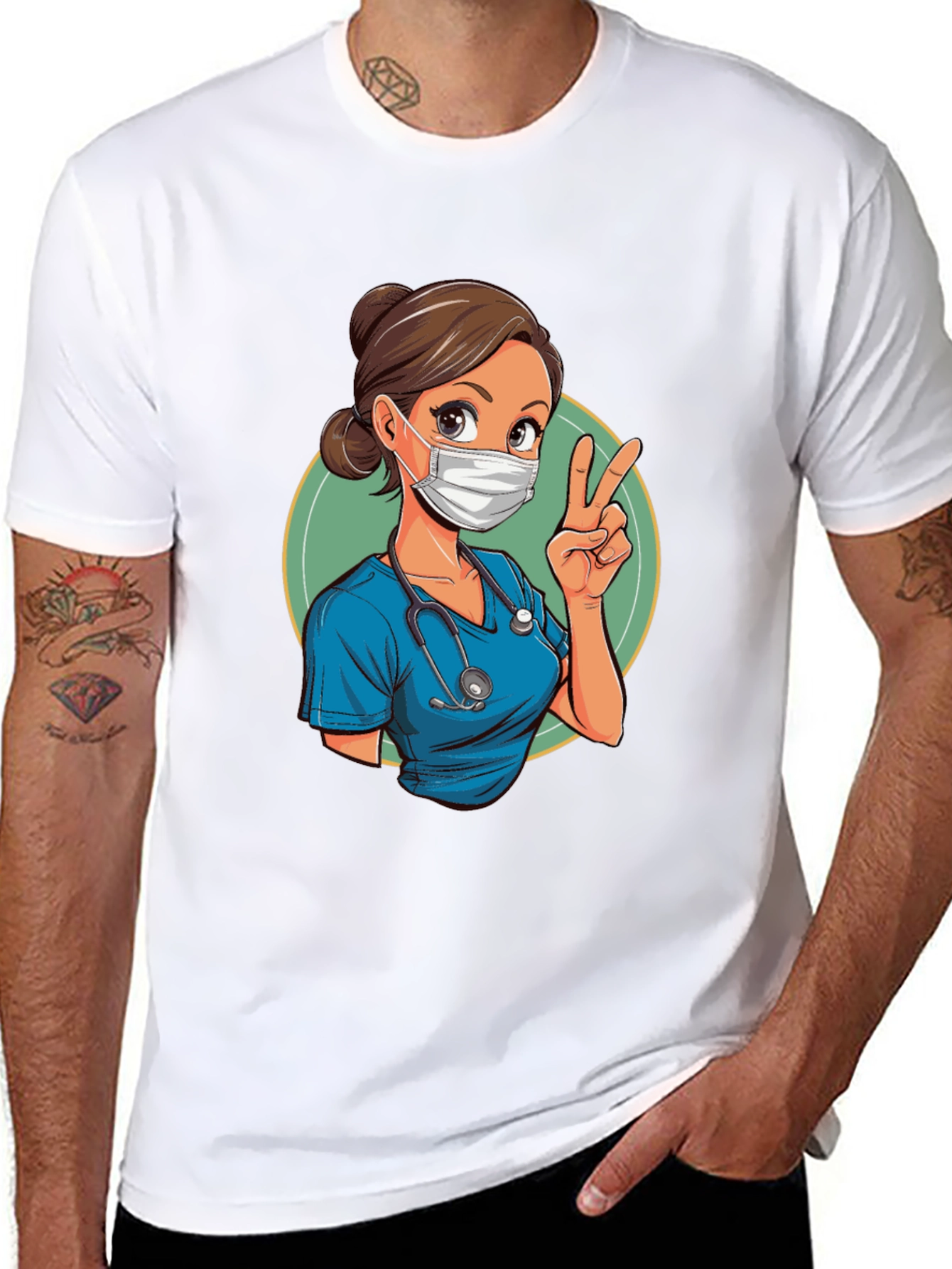 Black Nurse Cartoon Graphic Tee - Essential Worker view 8