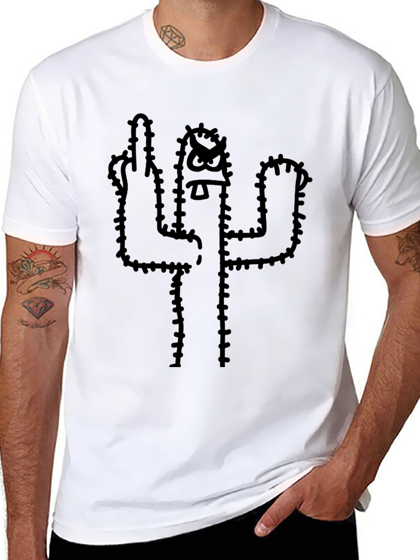 Black Cactus Middle Finger Graphic T-Shirt view 8
