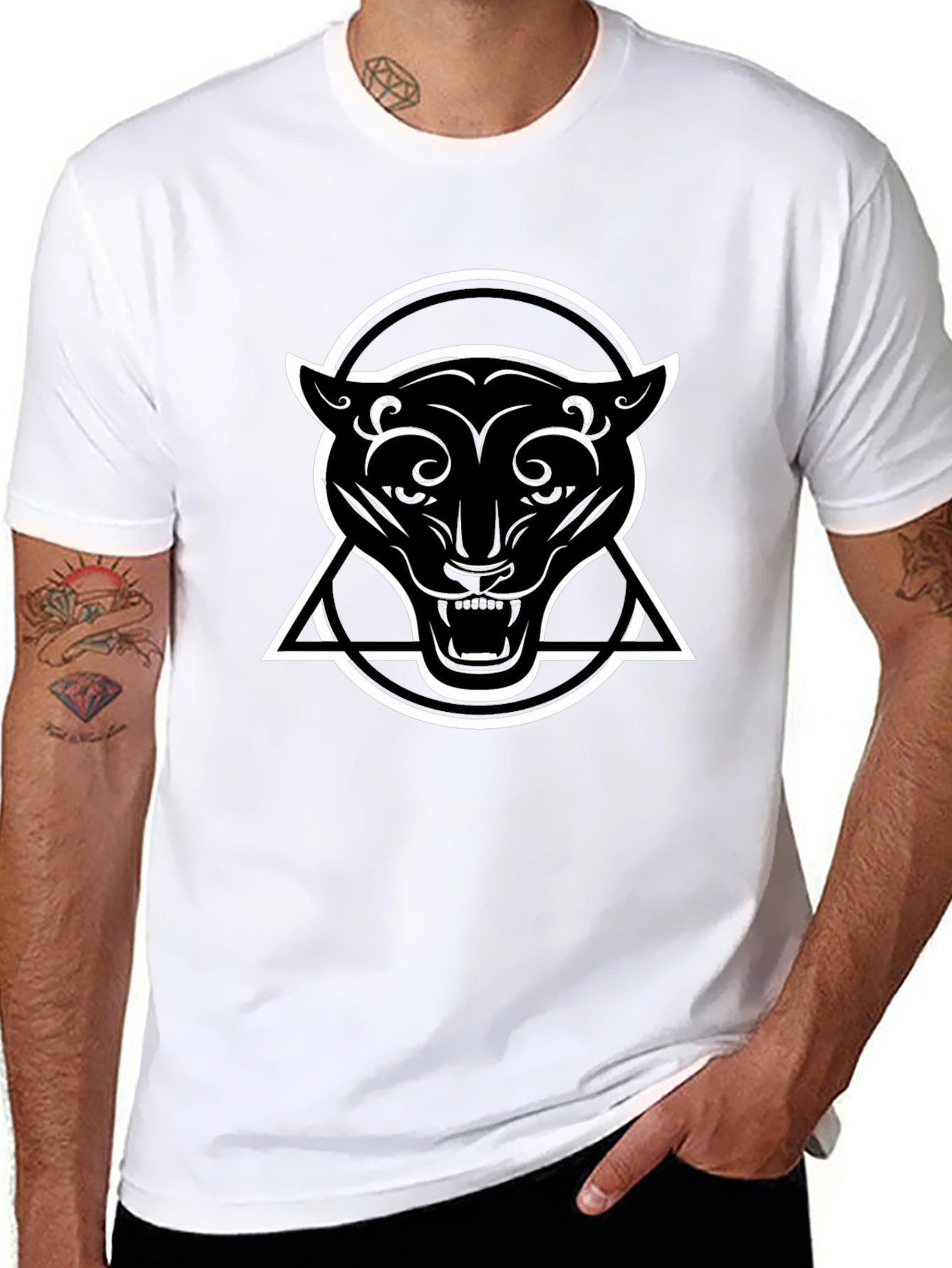 Black Black Panther Graphic Tee - Circle Triangle Design view 8