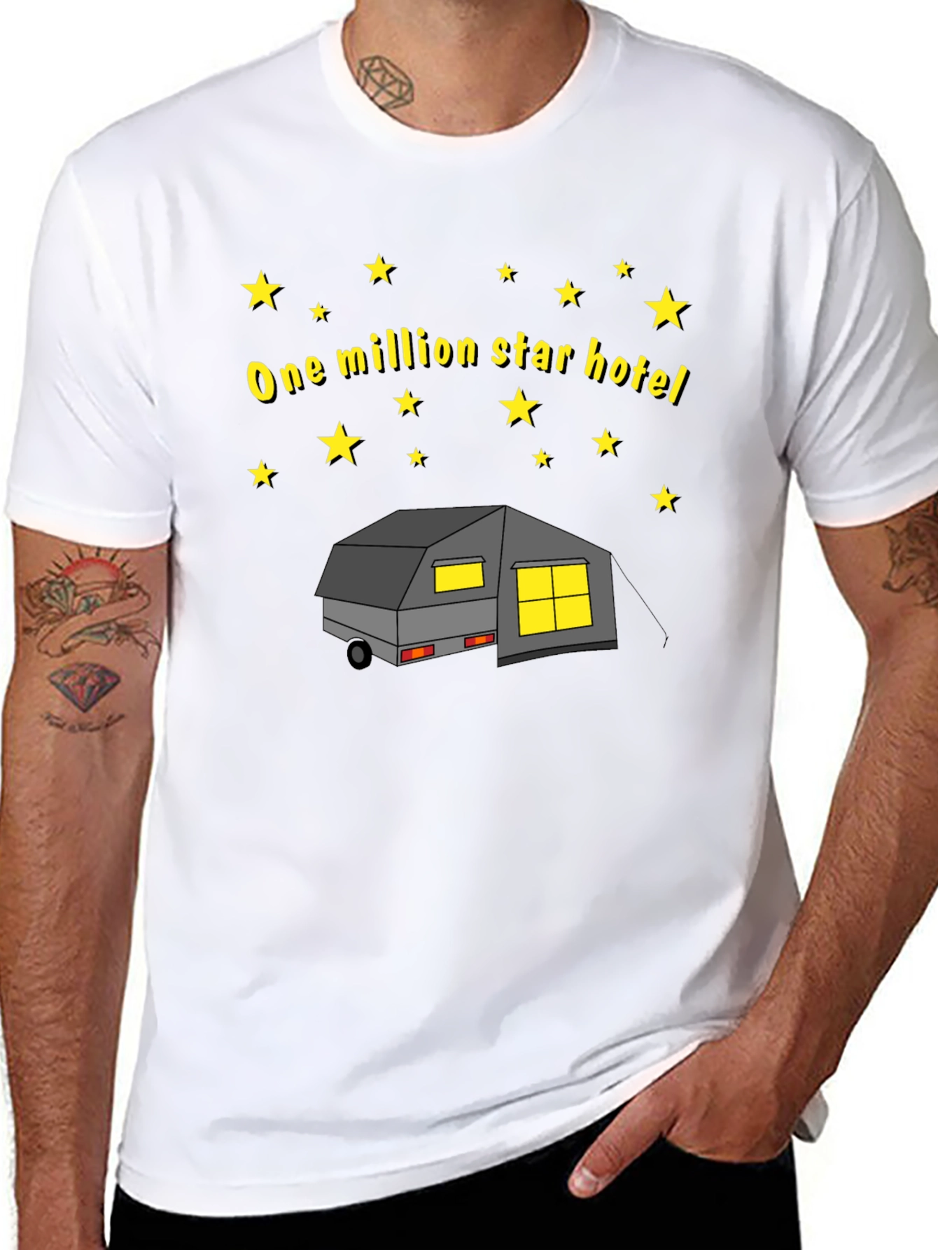 Black One Million Star Hotel Camping T-Shirt view 8