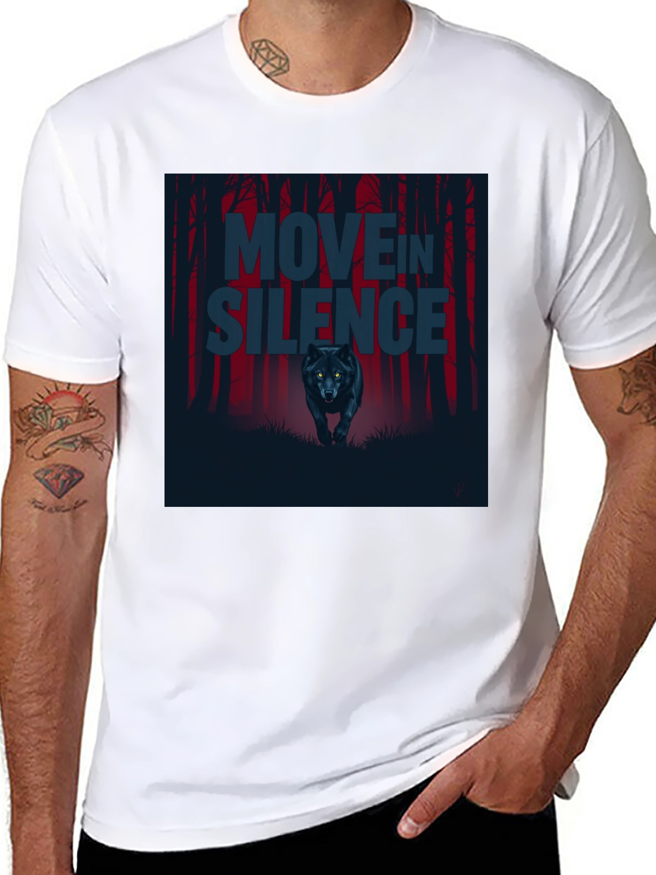 Black Move in Silence Wolf Graphic T-Shirt - Black view 8