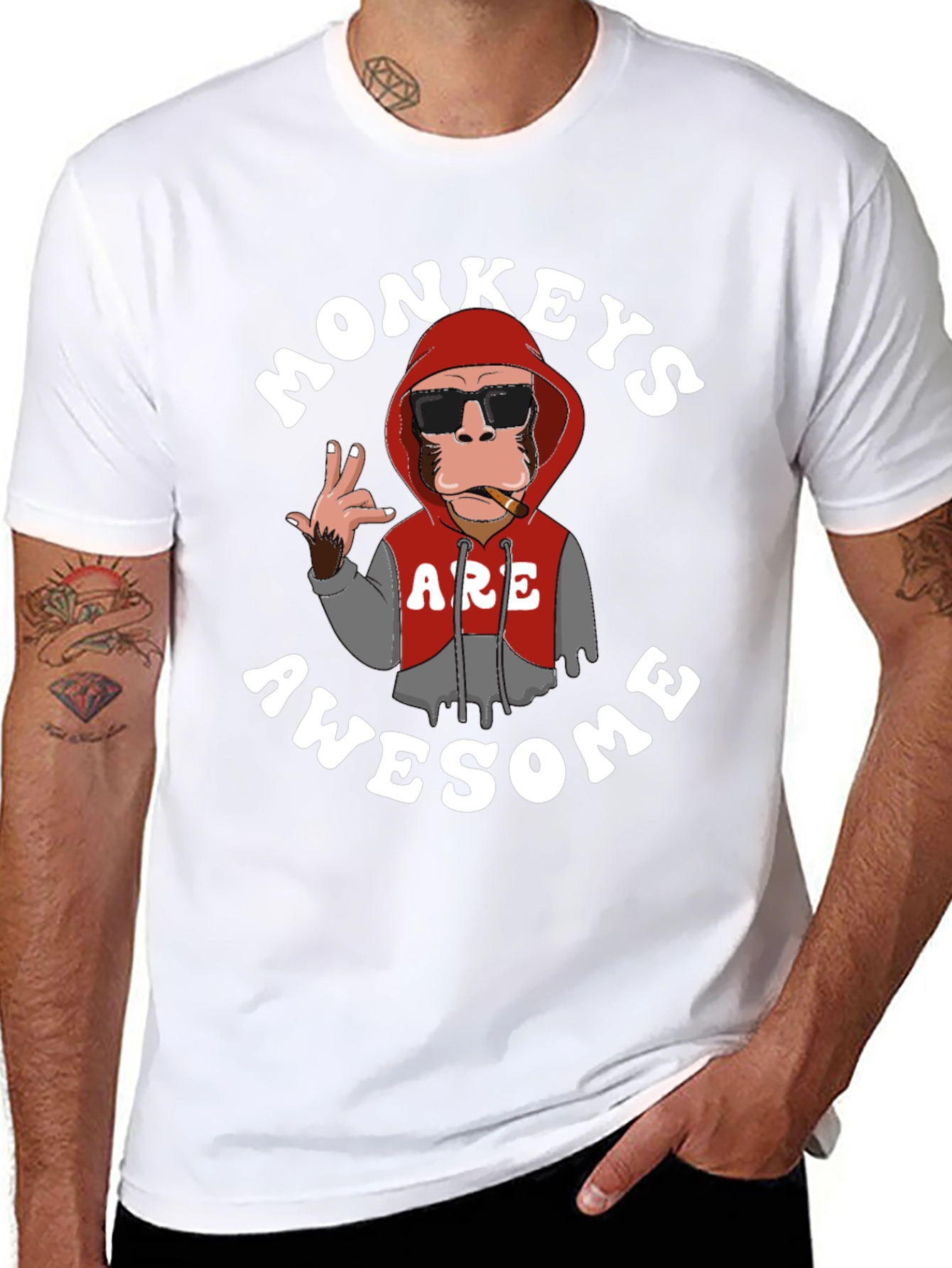 Black Funny Monkeys Are Awesome Graphic T-Shirt view 8