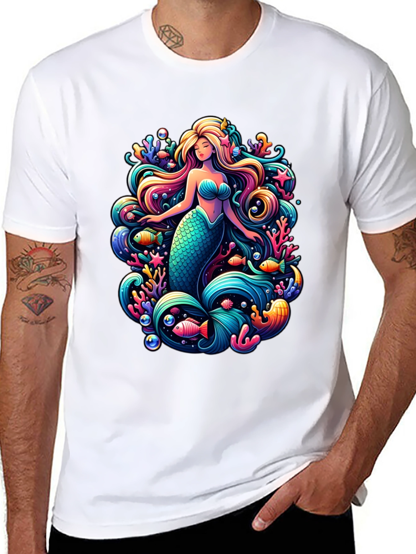 Black Mermaid Graphic Tee - Black Cotton Blend view 8