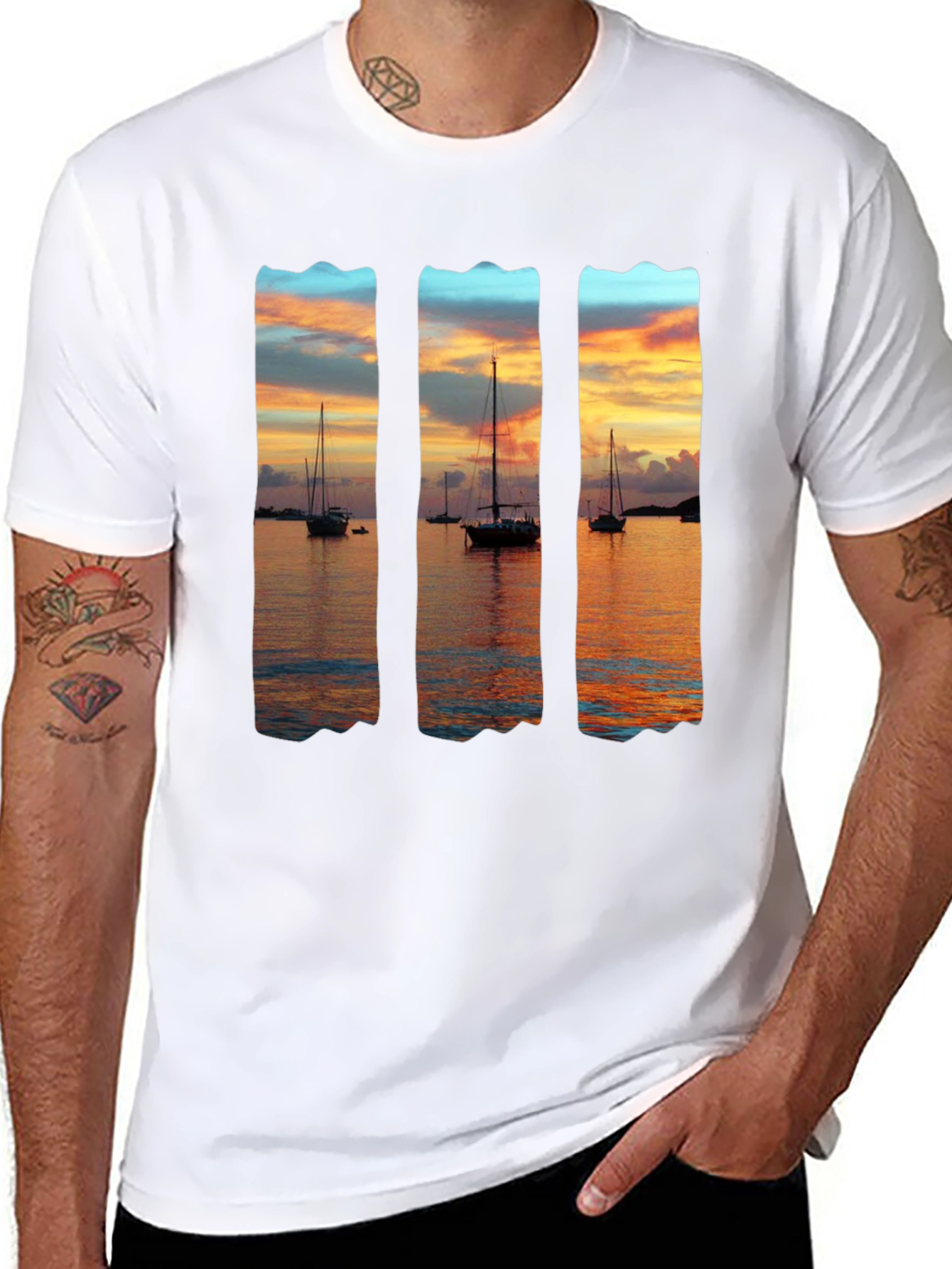 Black Sunset Sailboat Graphic T-Shirt - Black view 8