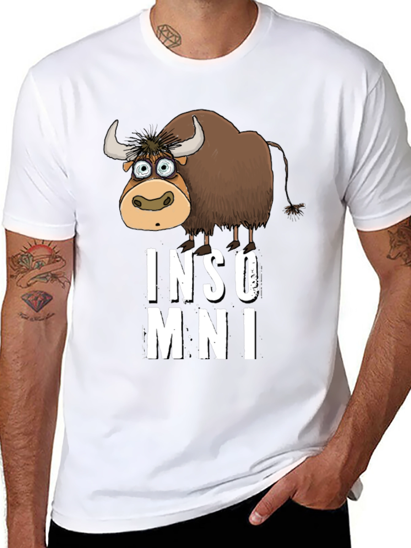 Black Funny Insomniac Yak Black T-Shirt view 8
