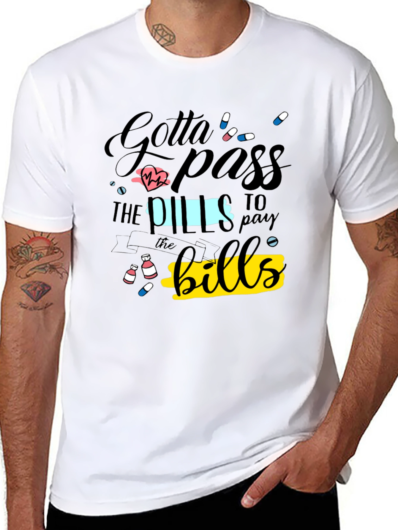 Black Gotta Pass the Pills Funny Graphic T-Shirt view 8