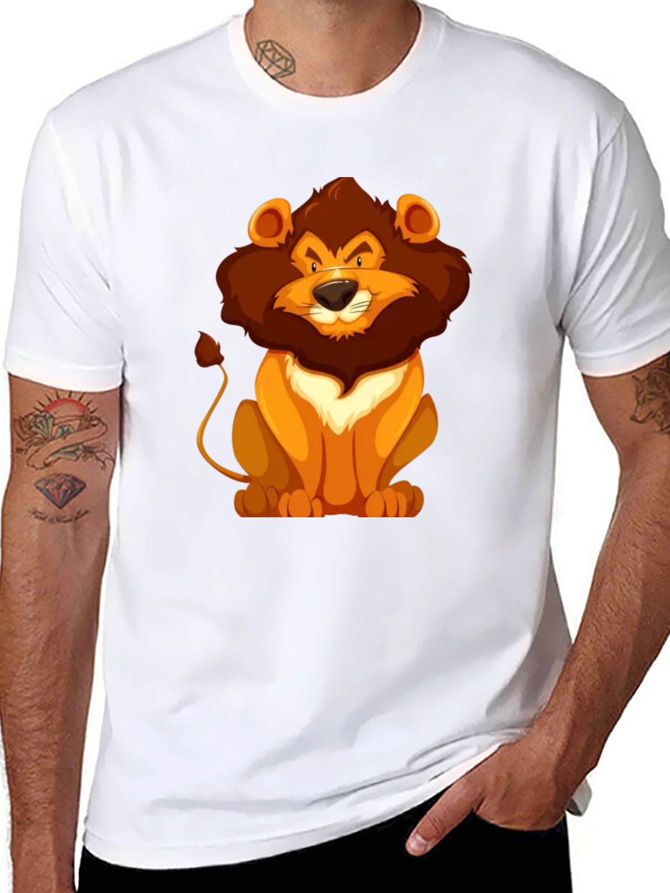 Black Lion Cartoon Graphic Black T-Shirt view 8
