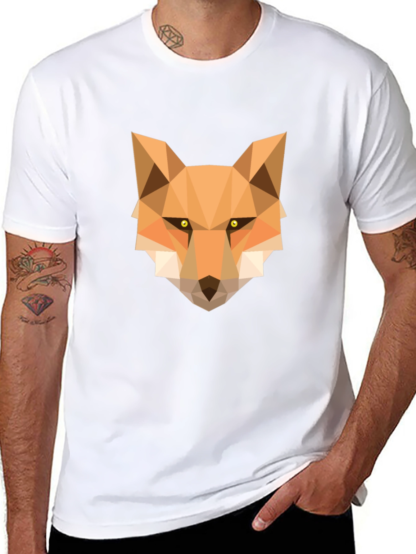 Black Geometric Fox Graphic Tee - Stylish Black T-Shirt view 8