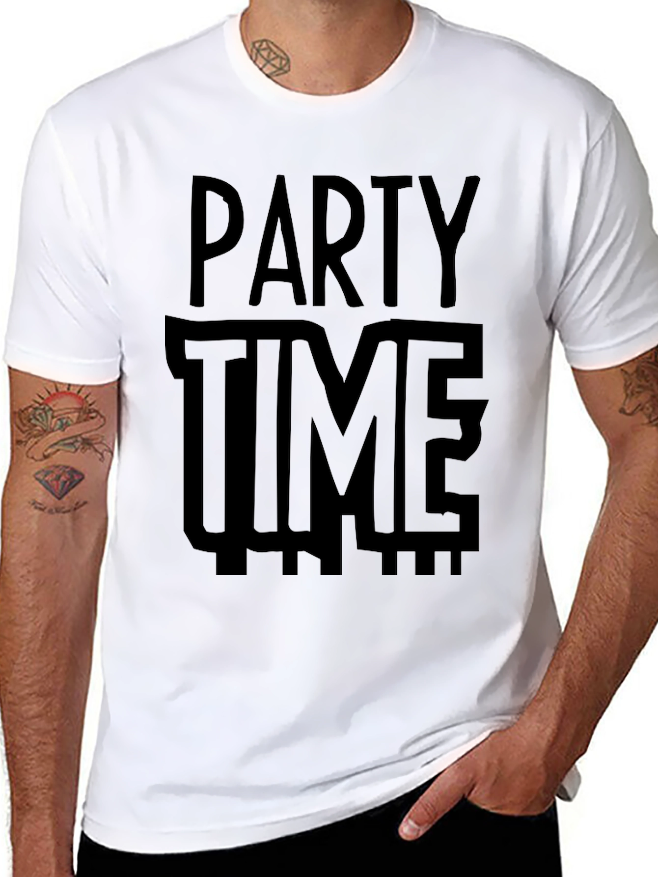 Black Party Time Graphic Tee - Black Cotton T-Shirt view 8