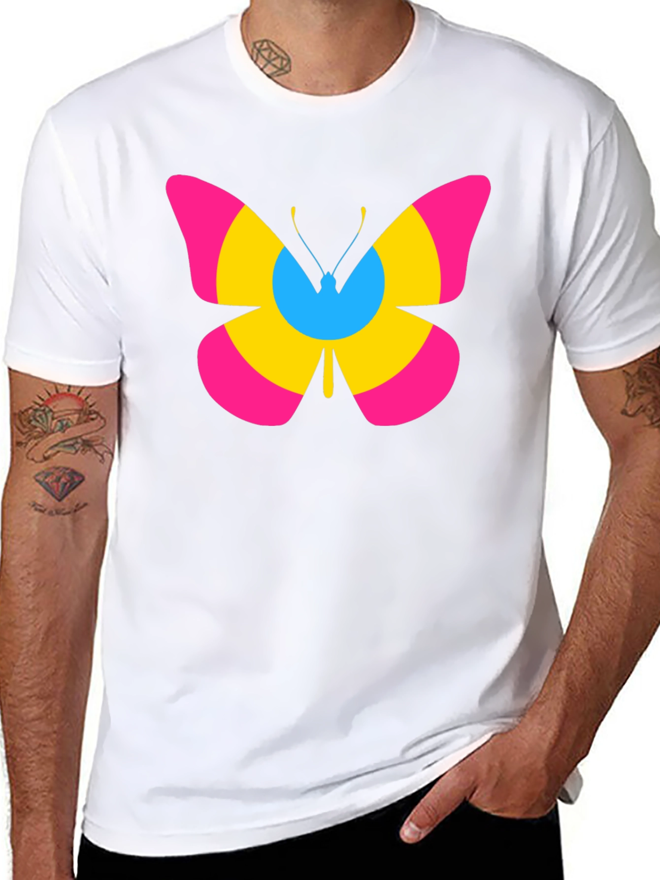 Black Pansexual Pride Butterfly Graphic T-Shirt view 8