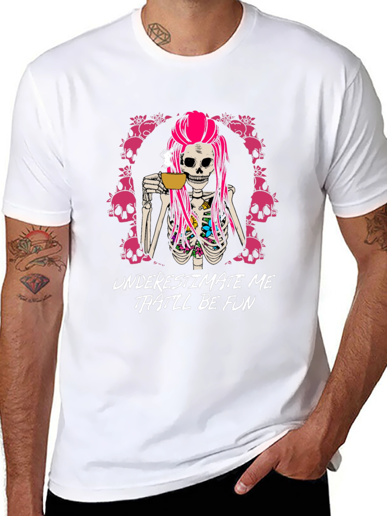 Black Underestimate Me That'll Be Fun T-Shirt - Skull Coffee view 8