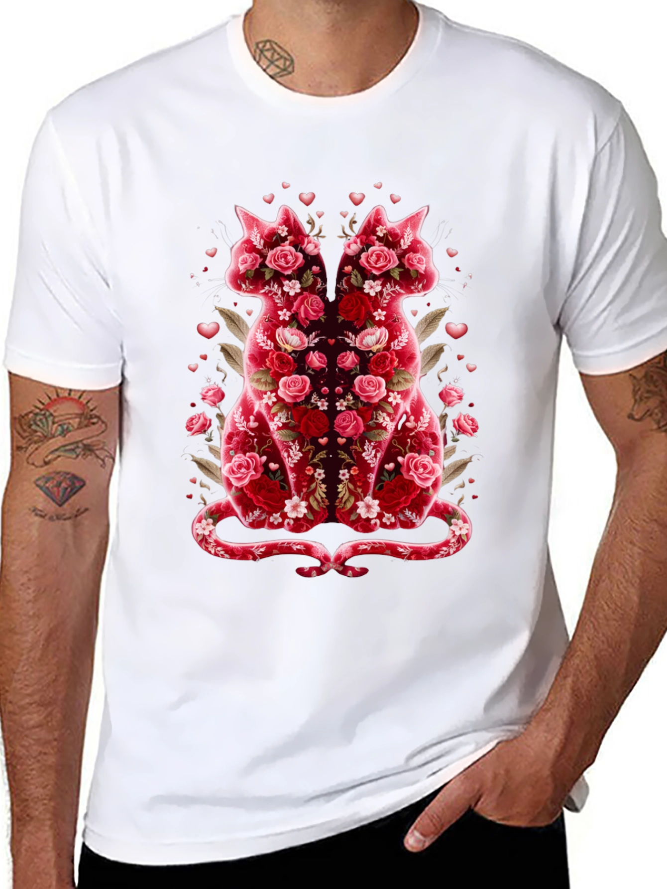 Black Floral Cat Lover T-Shirt - Valentine's Day Edition view 8