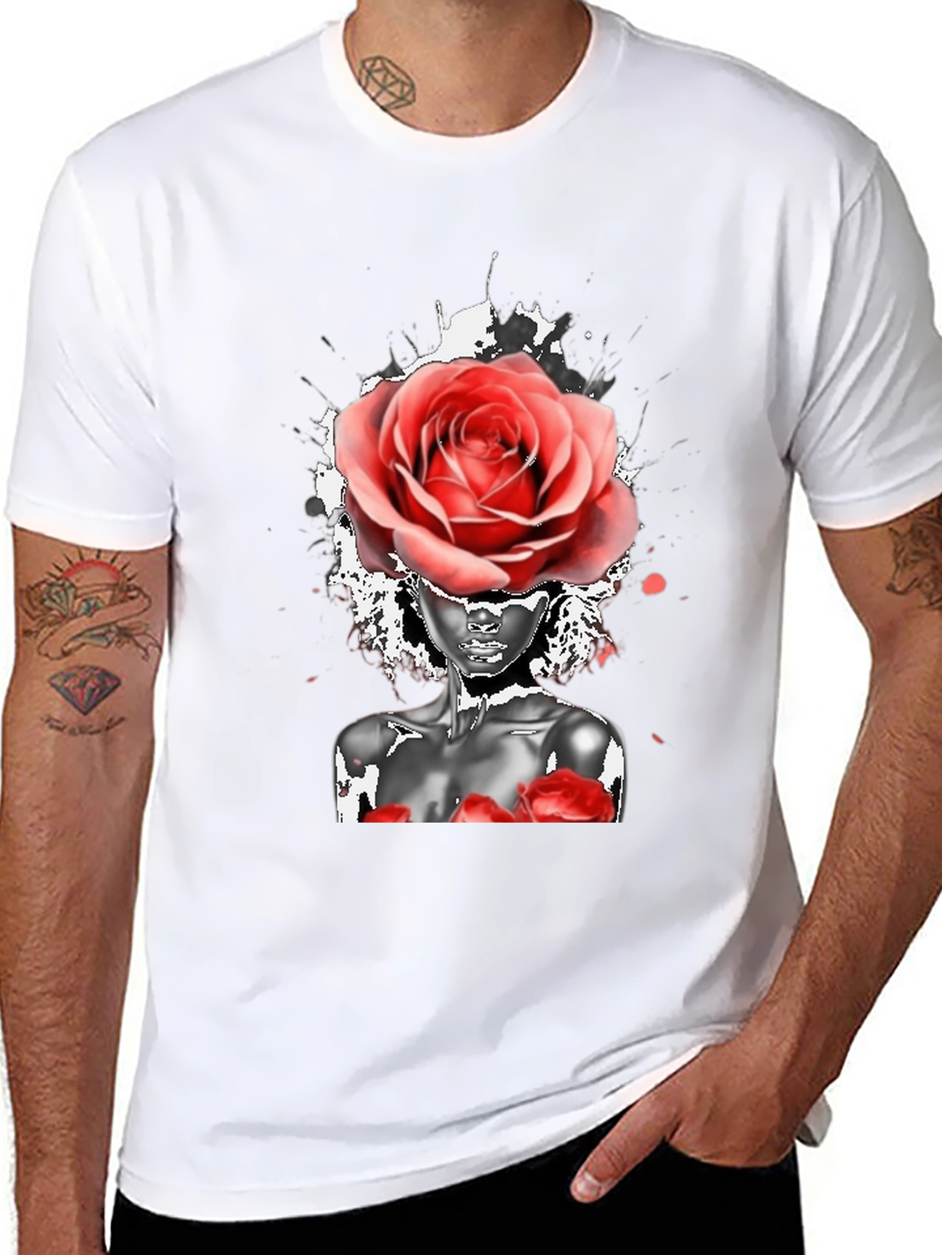 Black Rose Head Woman Graphic Black T-Shirt view 8
