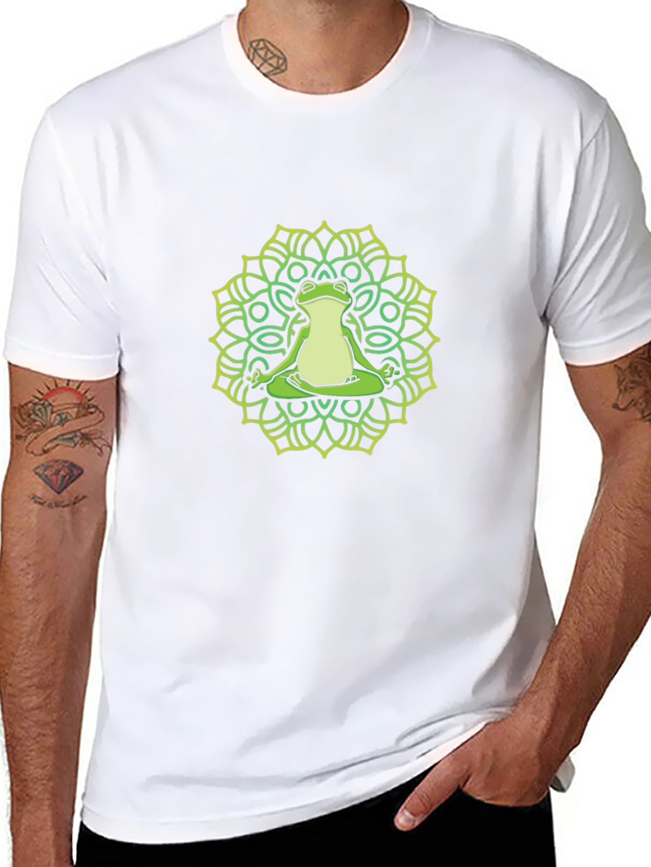Black Meditating Frog Mandala T-Shirt - Black view 8