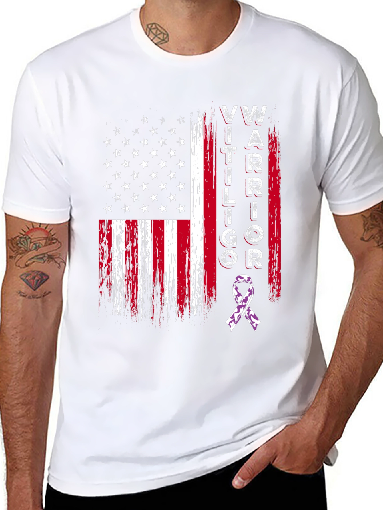 Black Vitiligo Warrior American Flag Graphic T-Shirt view 8