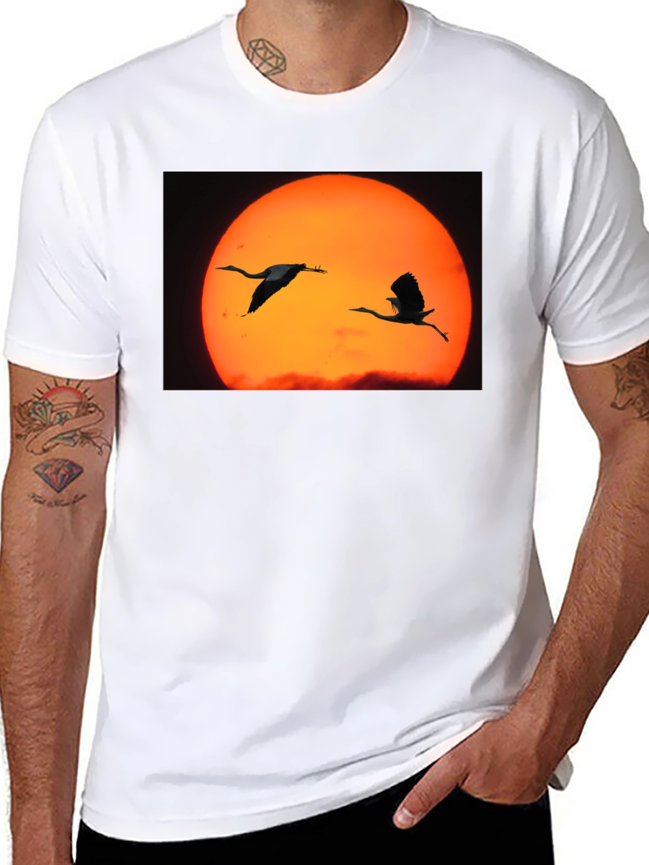 Black Sunset Birds Black T-Shirt view 8