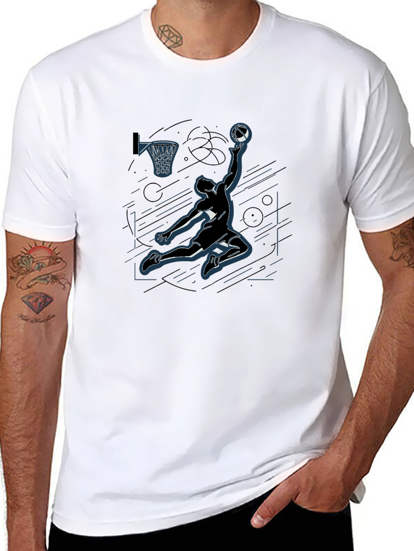 Black Basketball Player Graphic Tee - Black Cotton Casual Shirt view 8