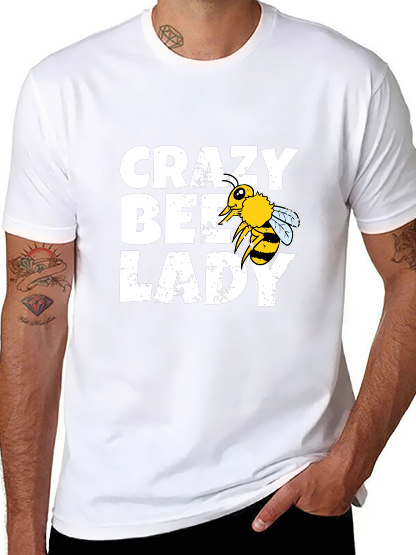 Black Crazy Bee Lady Graphic Tee - Black Cotton Blend view 8
