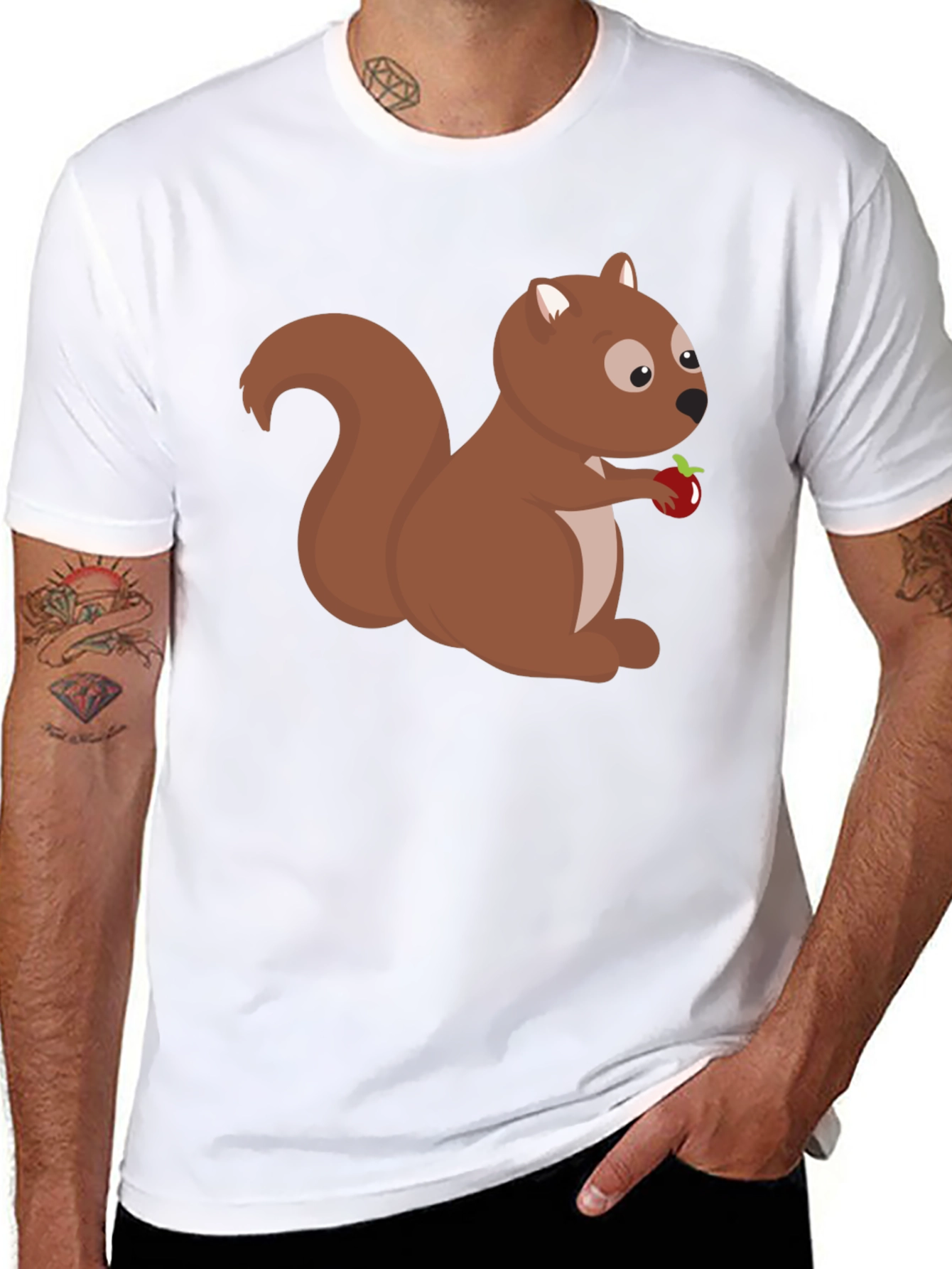 Black Squirrel Holding Apple Black T-Shirt view 8