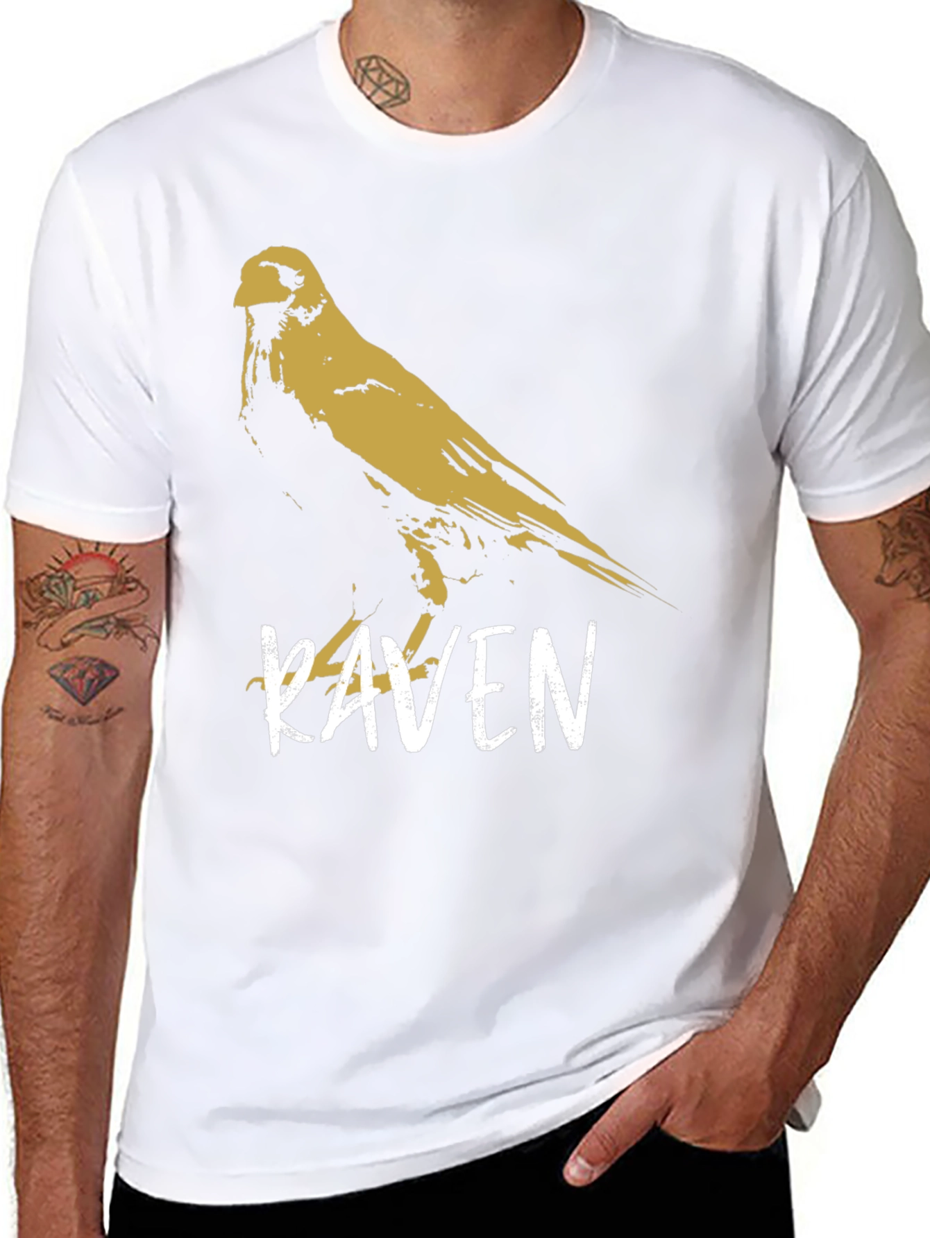 Black Raven Graphic T-Shirt - Stylish Bird Design view 8