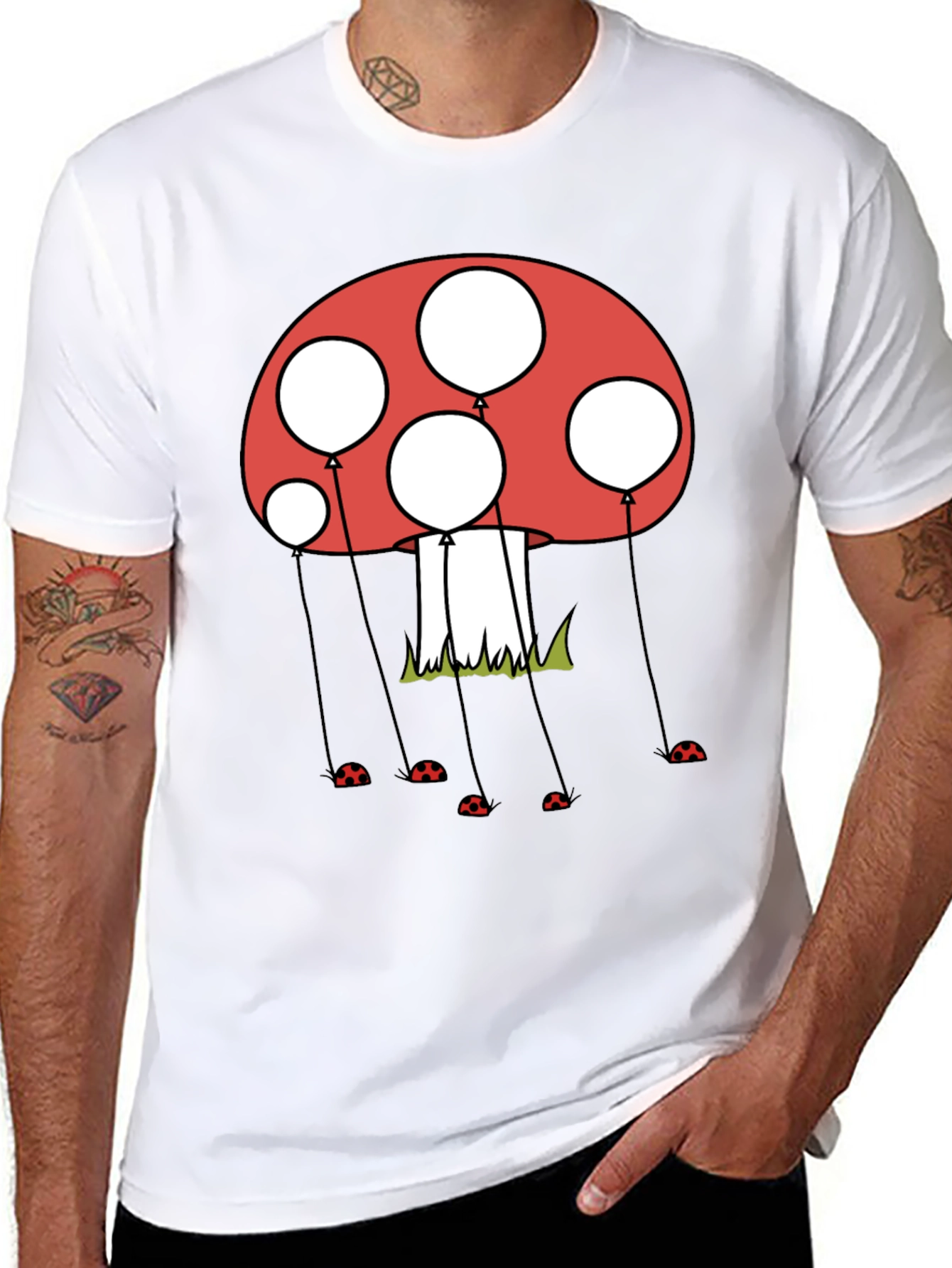 Black Mushroom Balloon Graphic Tee - Black Cotton Blend view 8