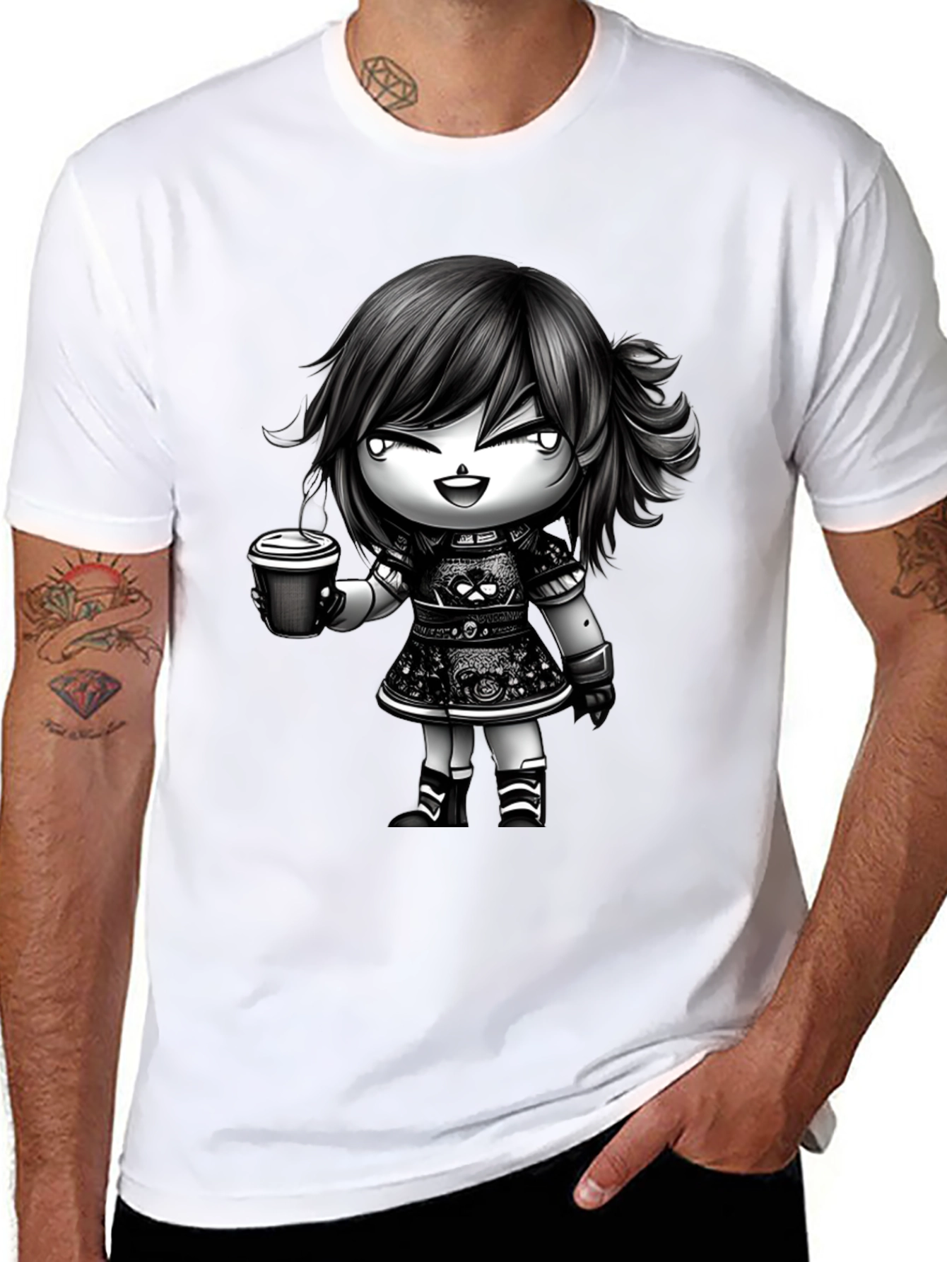 Black Anime Girl Coffee T-Shirt - Stylish Graphic Tee view 8