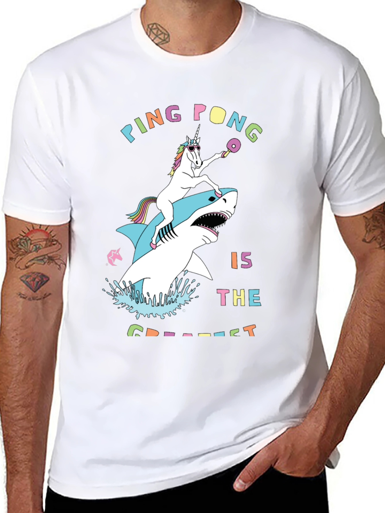 Black Ping Pong Unicorn & Shark Tee view 8
