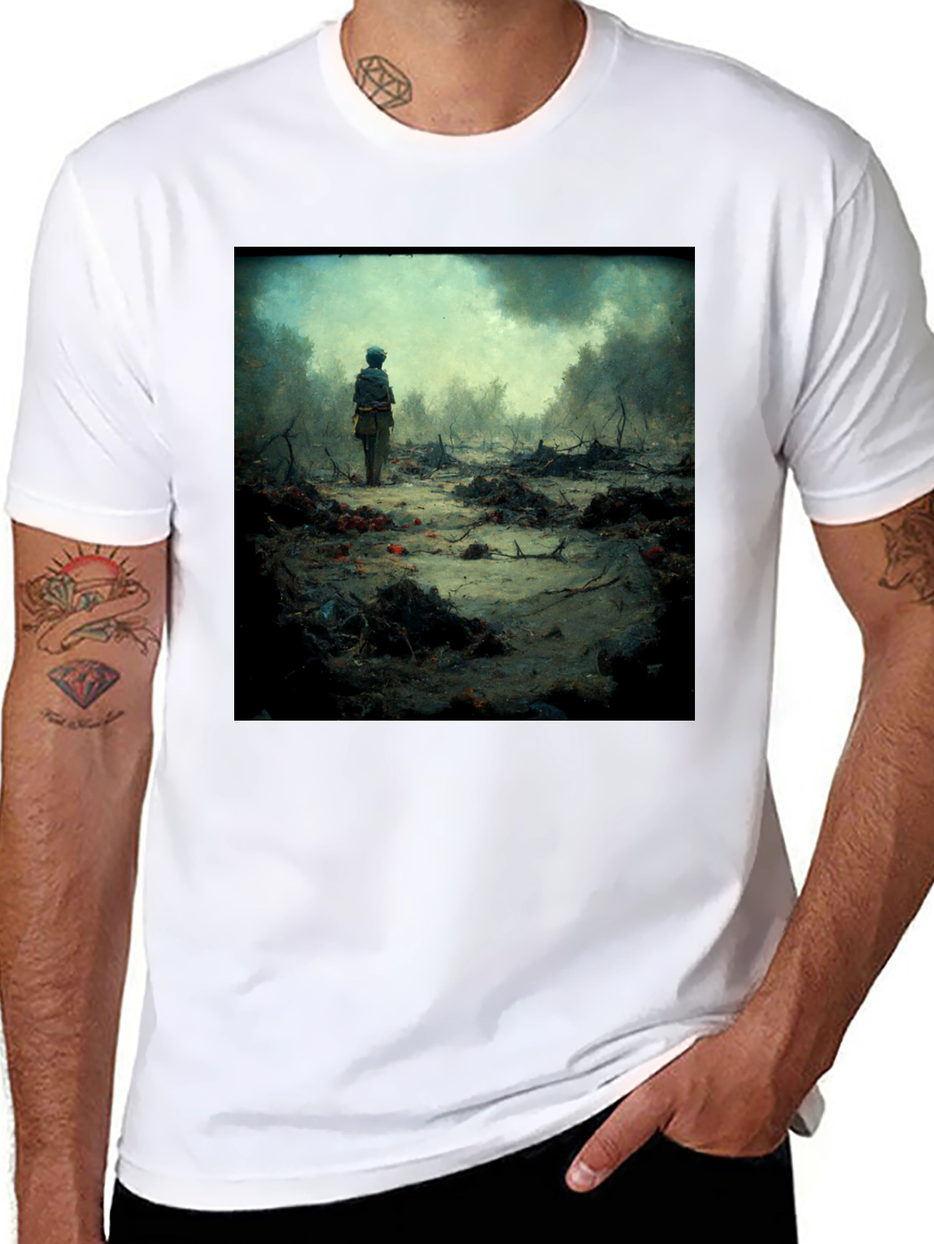 Black Artistic Scene Printed T-Shirt view 8
