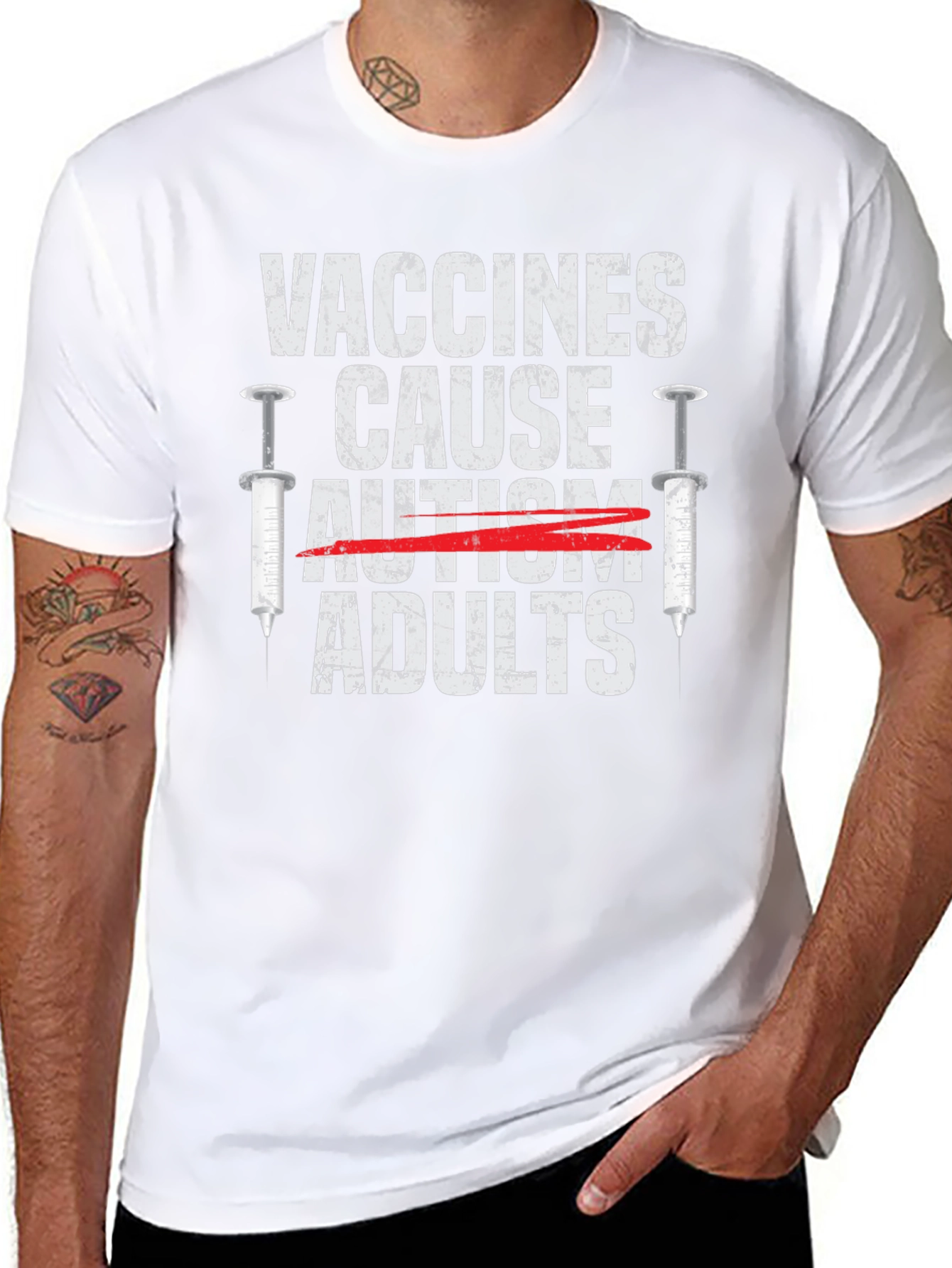 Black Vaccines Cause Adults Graphic T-Shirt view 8