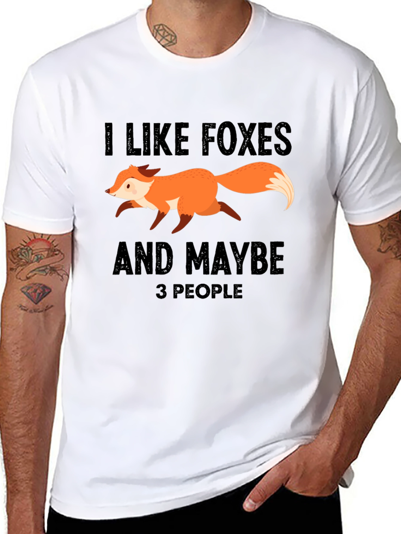 Black Funny Fox Lover Graphic T-Shirt - I Like Foxes and Maybe 3 People view 8