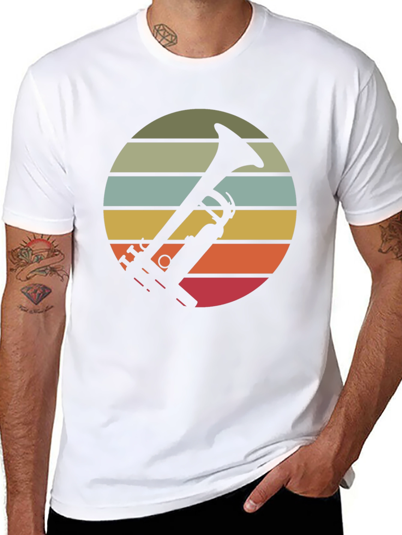 Black Vintage Trumpet Sunset Graphic Tee view 8