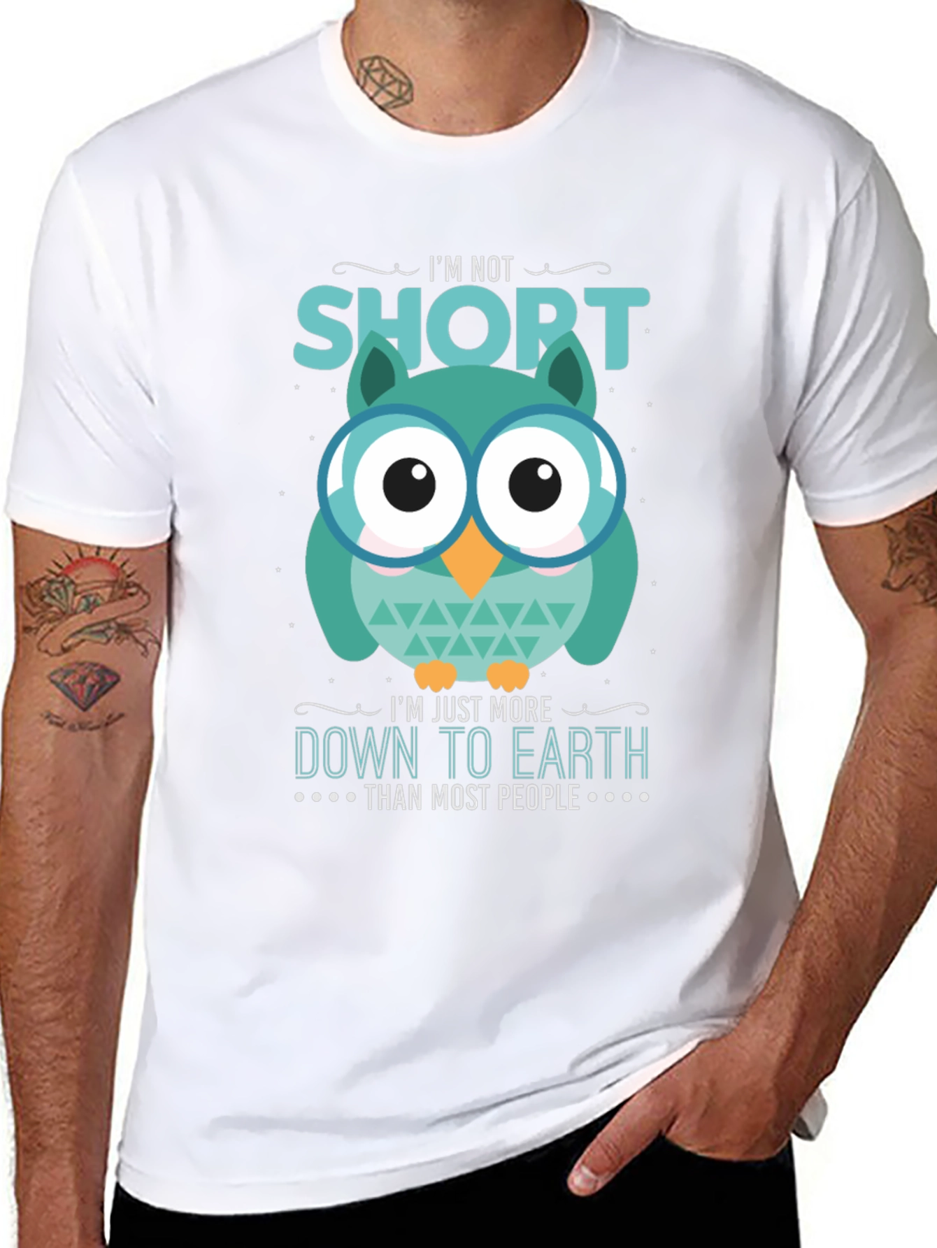 Black Funny Owl T-Shirt: I'm Not Short, Down to Earth view 8