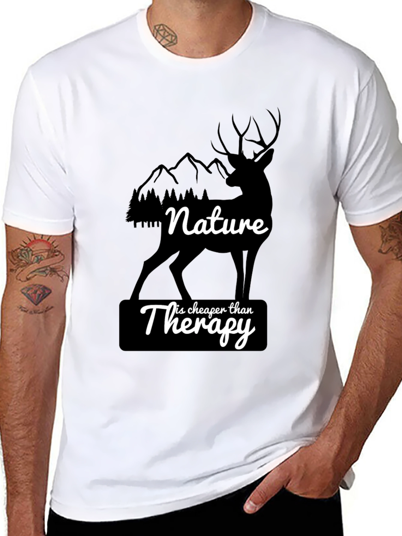 Black Nature is Cheaper Than Therapy Graphic T-Shirt view 8