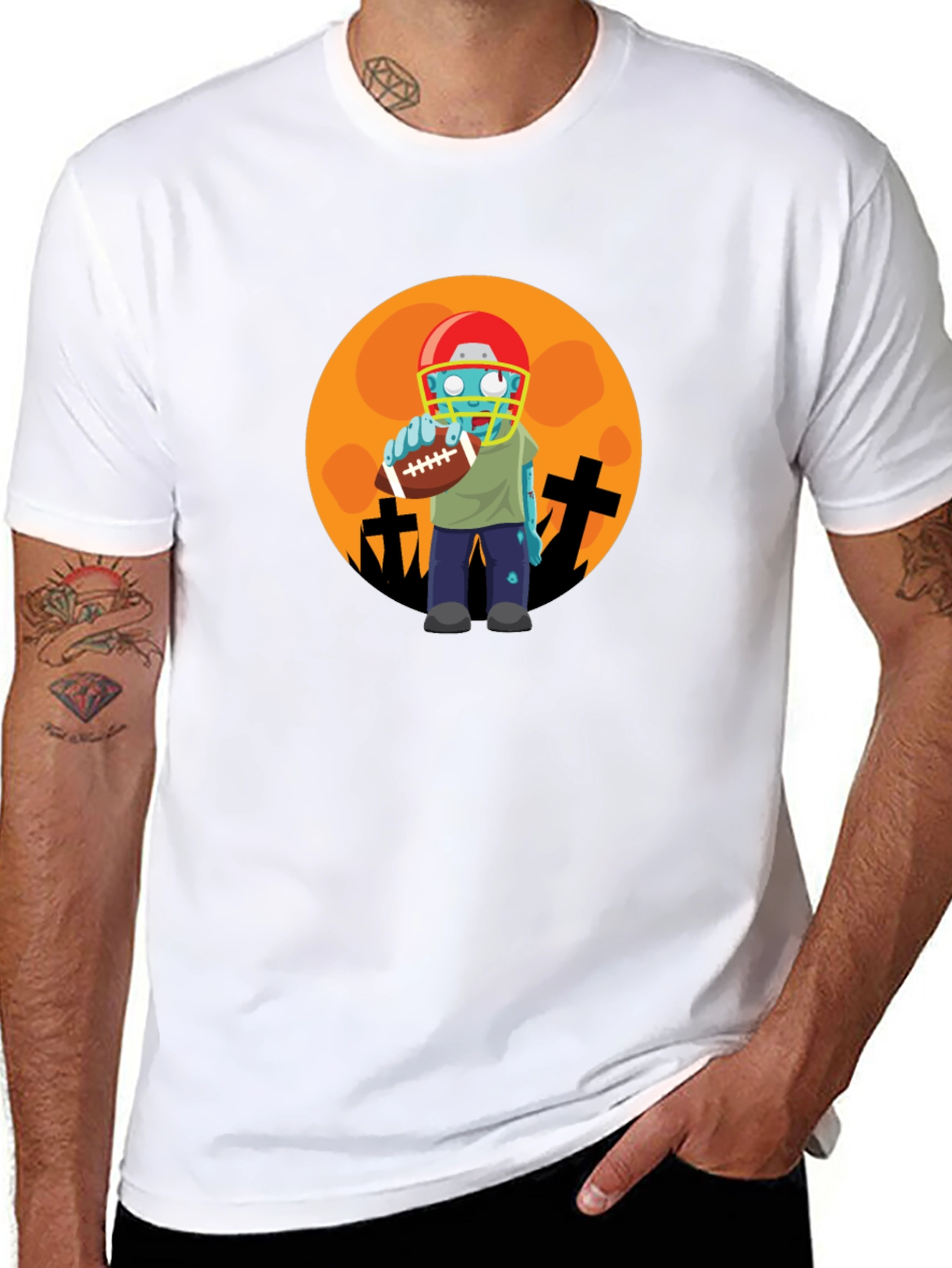 Black Zombie Football Player Halloween T-Shirt view 8