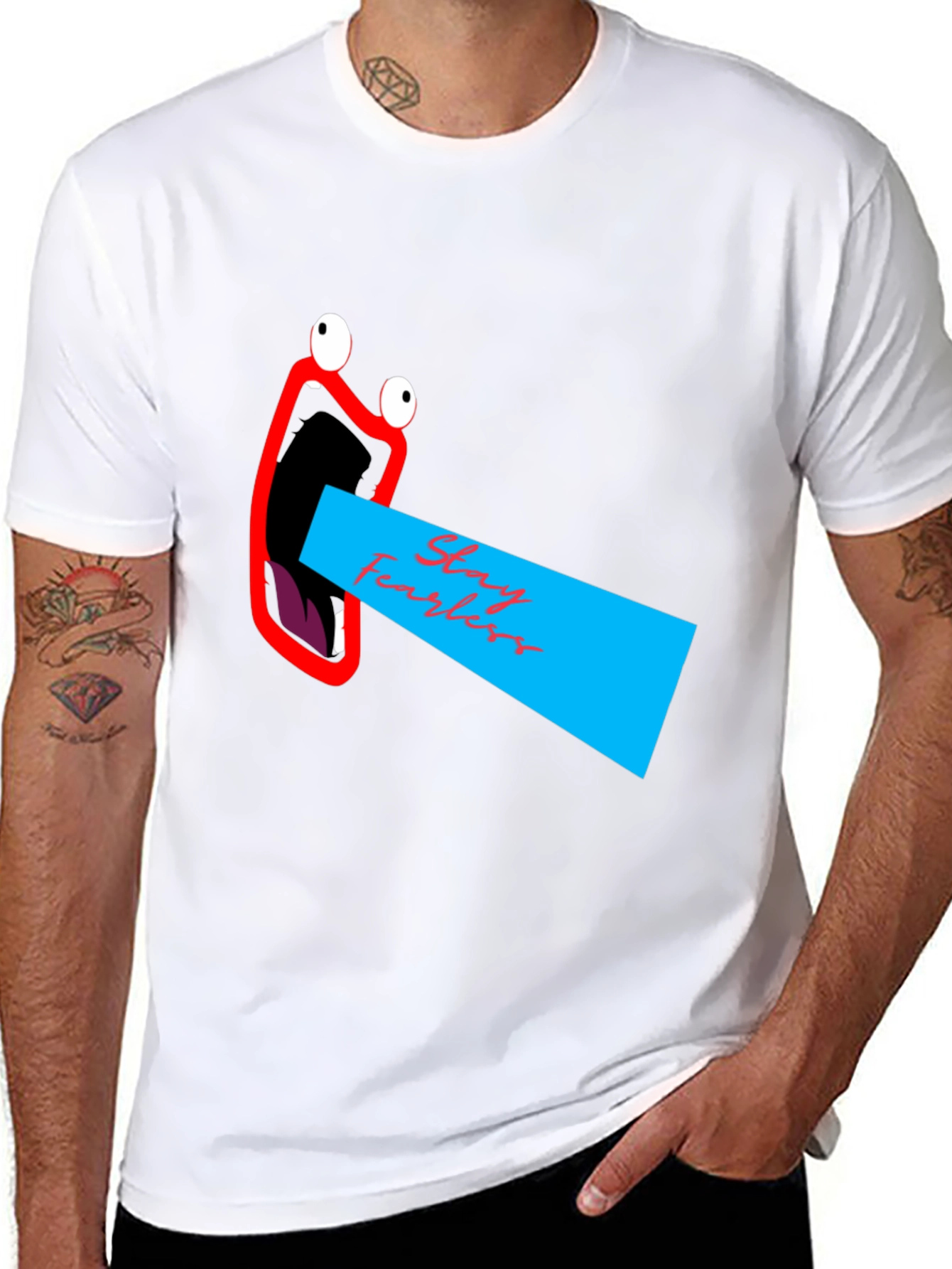 Black Stay Fearless Graphic Tee - Unique Mouth Design view 8