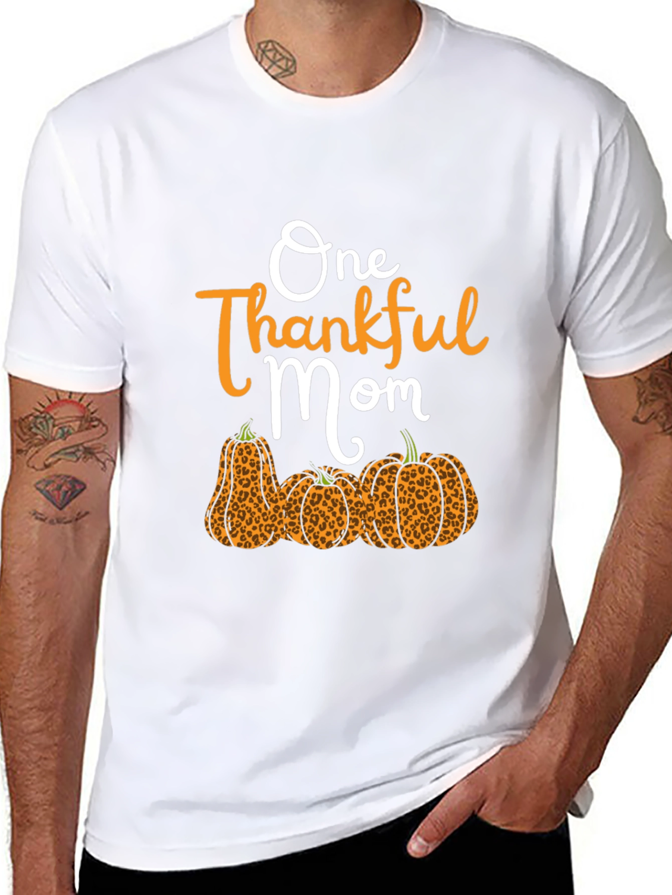 Black One Thankful Mom Leopard Pumpkin T-Shirt view 8