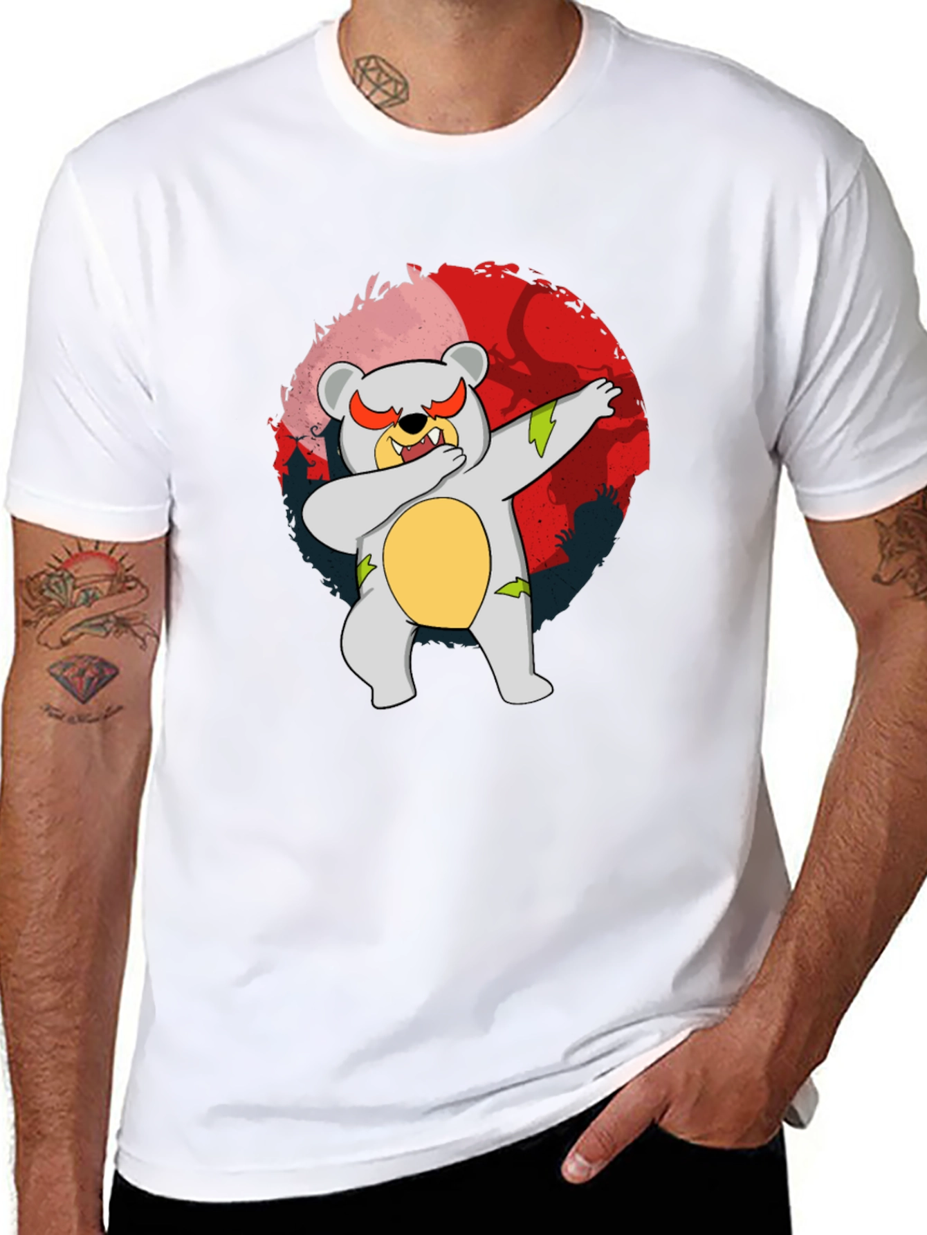 Black Dabbing Cartoon Bear Graphic Tee view 8