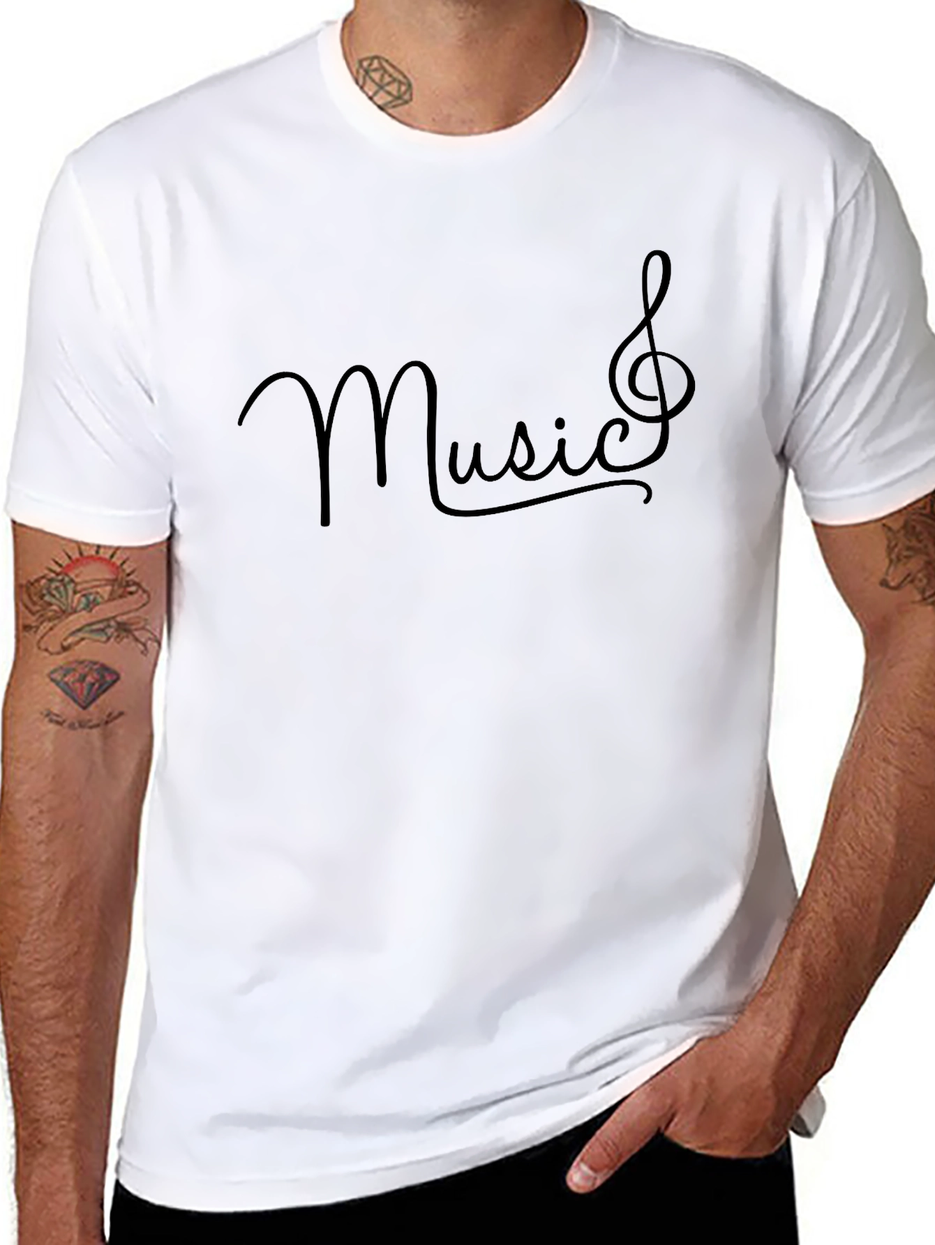 Black Music Treble Clef Black Graphic T-Shirt view 8