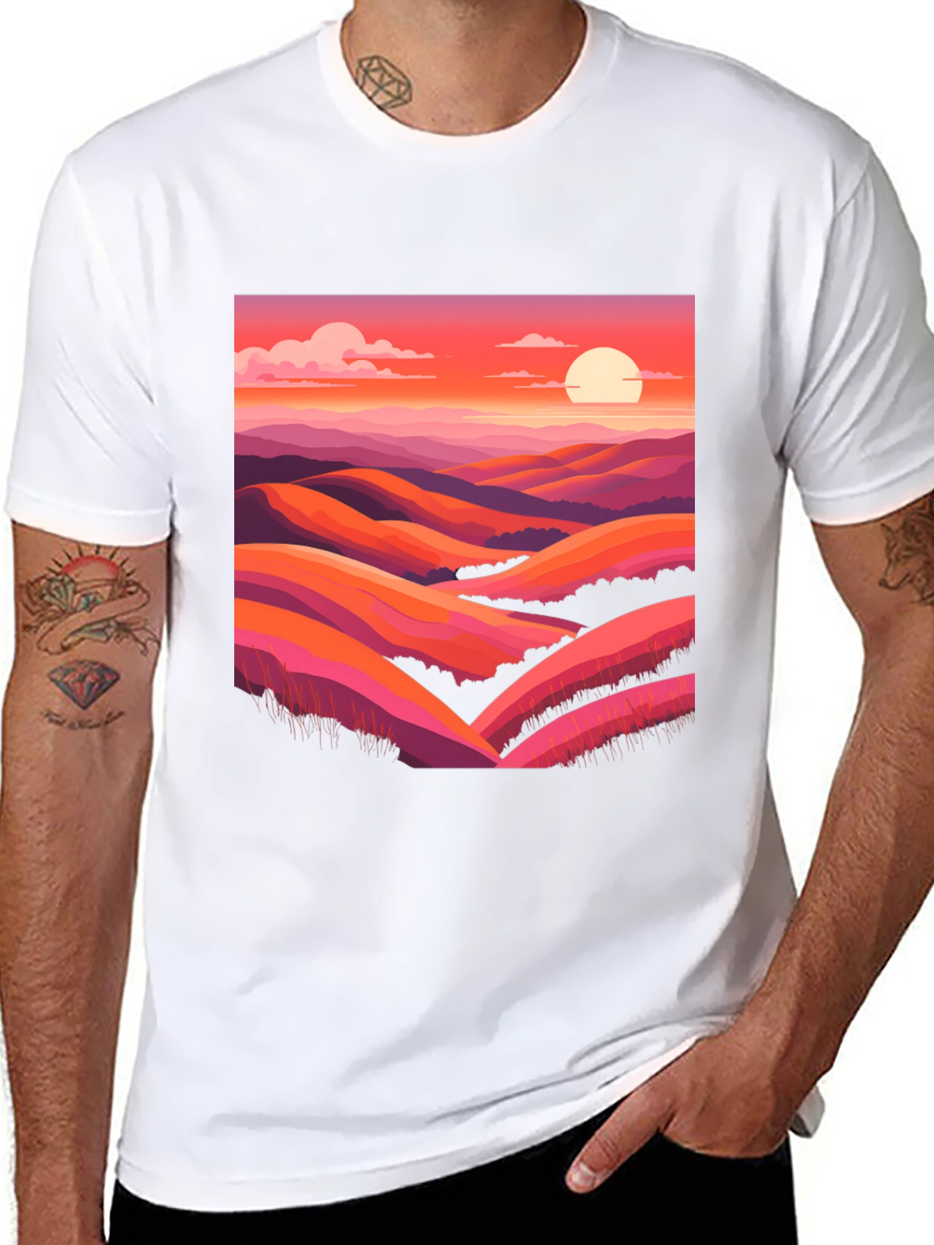 Black Sunset Hills Graphic Tee - Retro Landscape Shirt view 8