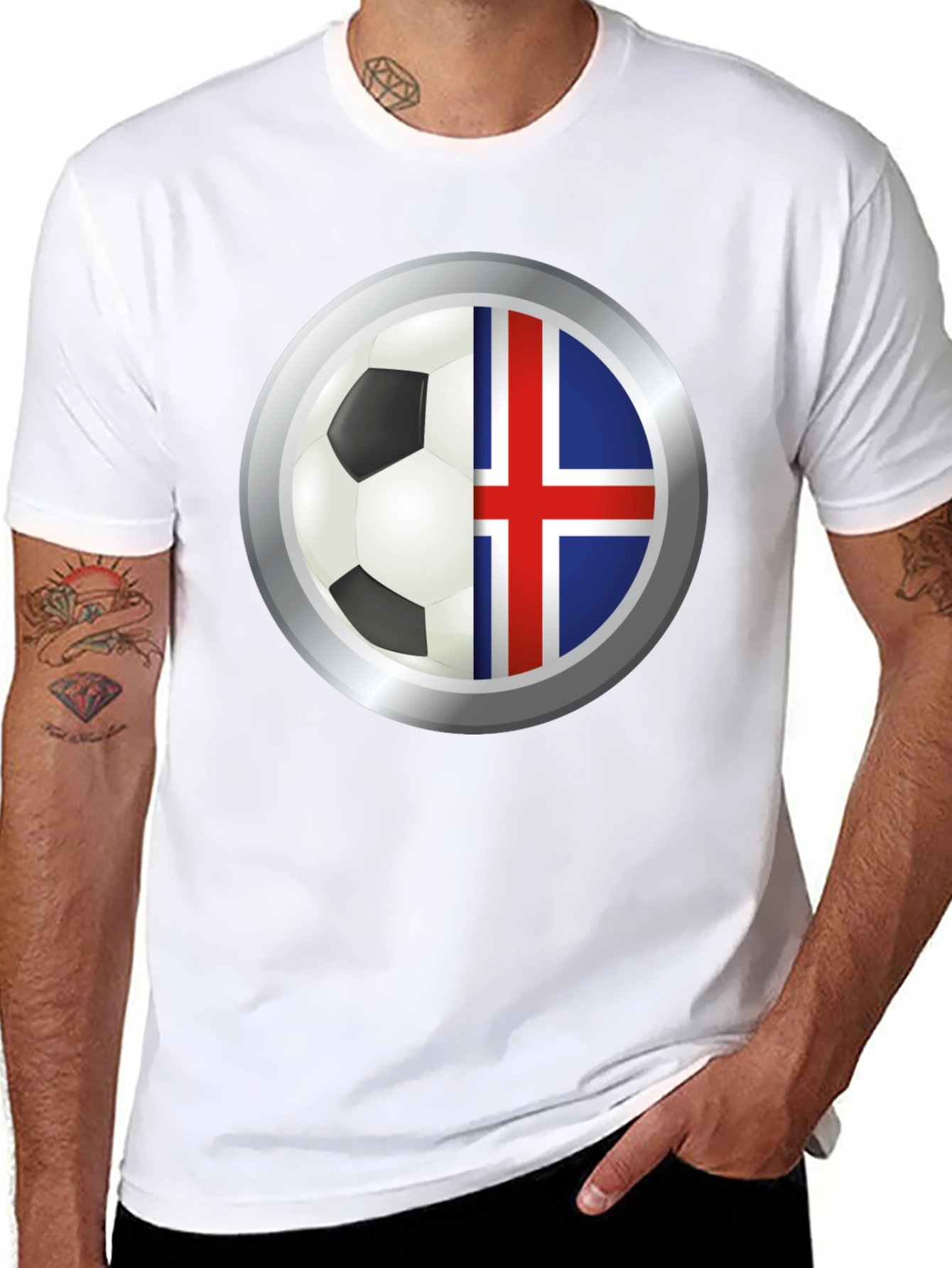 Black Iceland Flag Soccer Ball Graphic T-Shirt view 8