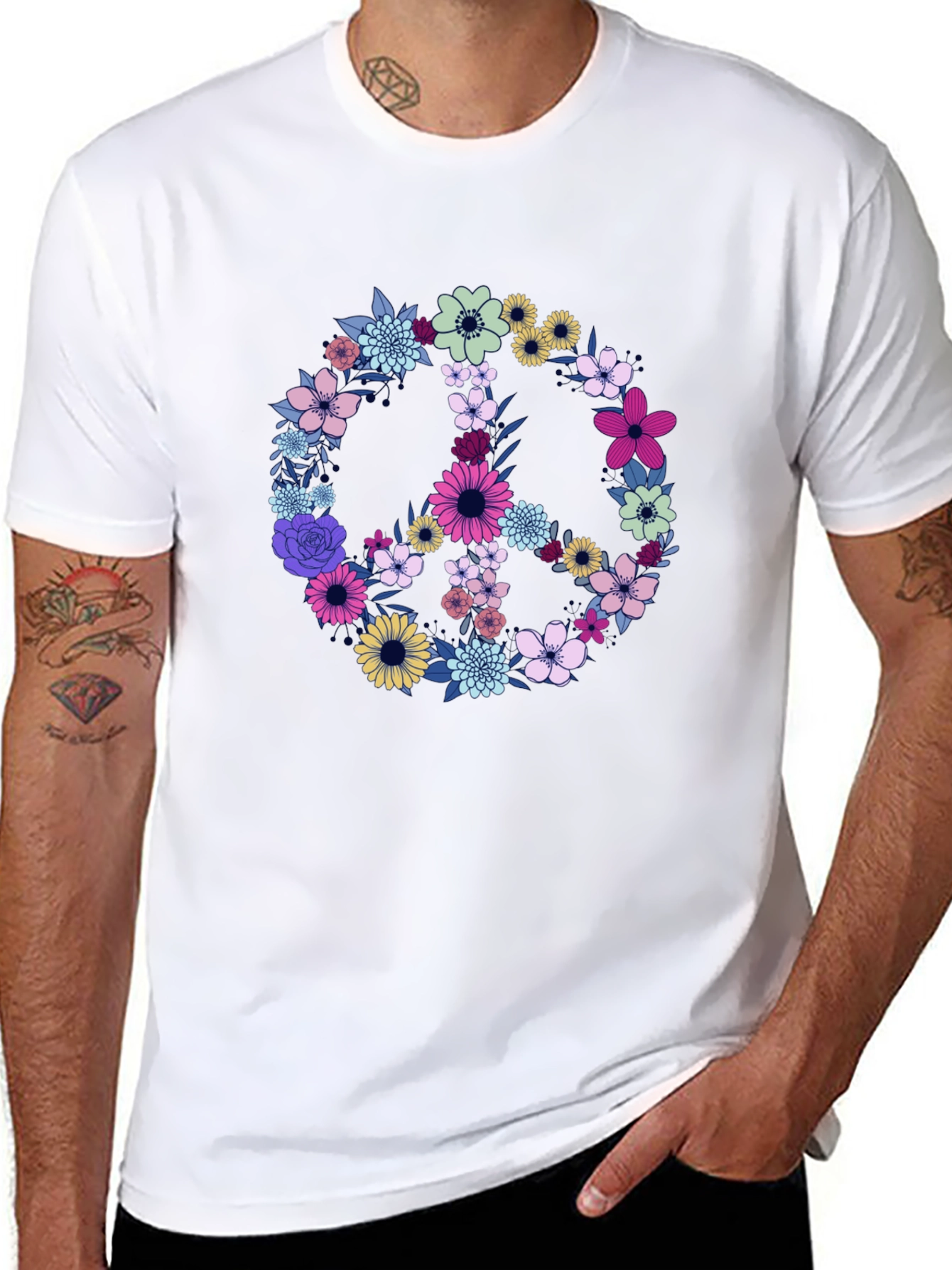 Black Floral Peace Sign Graphic T-Shirt view 8