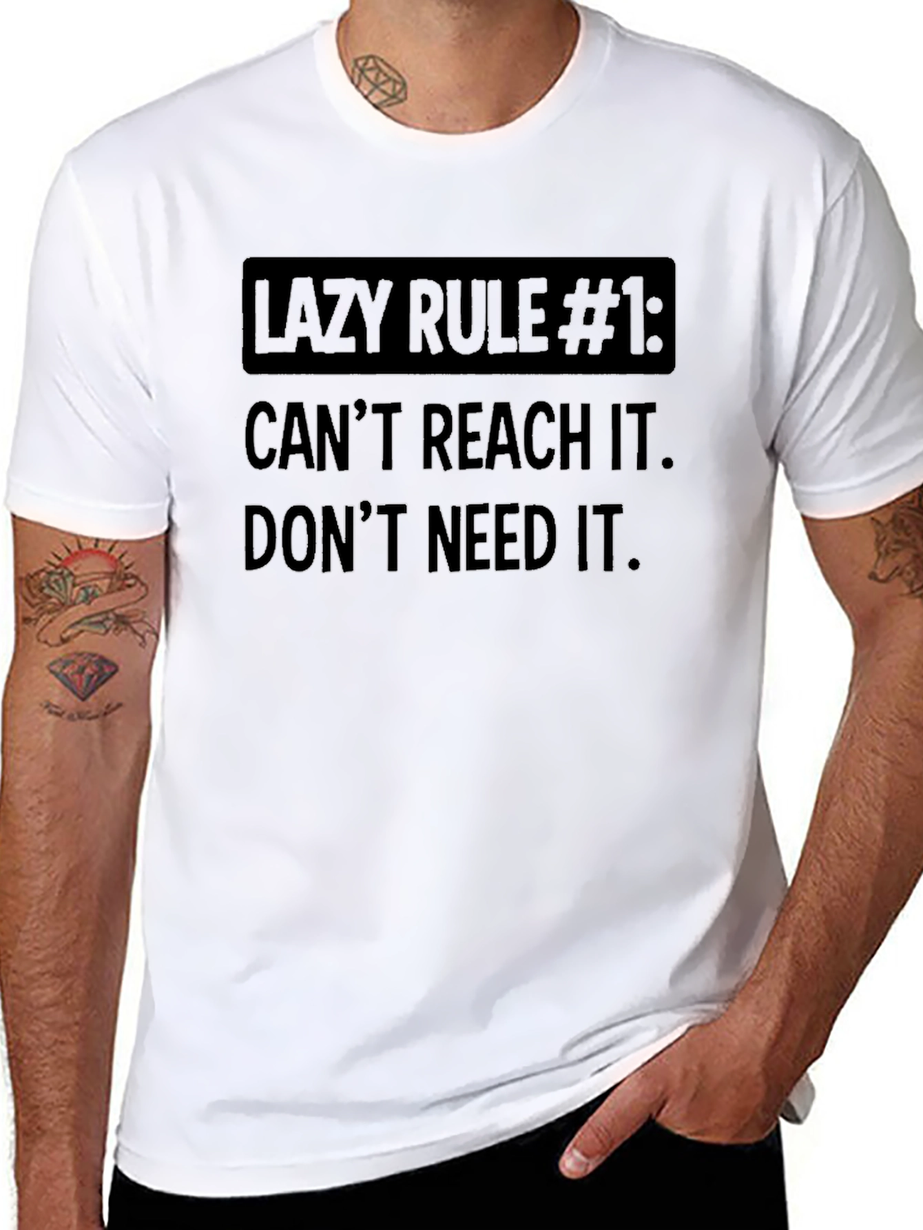 Black Lazy Rule #1 Funny Graphic T-Shirt view 8